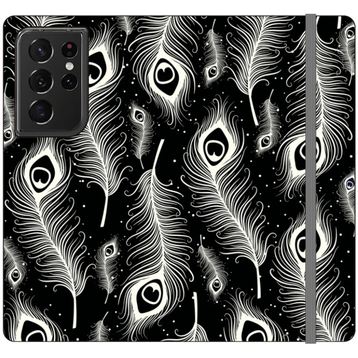 Feathers in Bloom Black — S21 Ultra Wallet Case — Finnaij