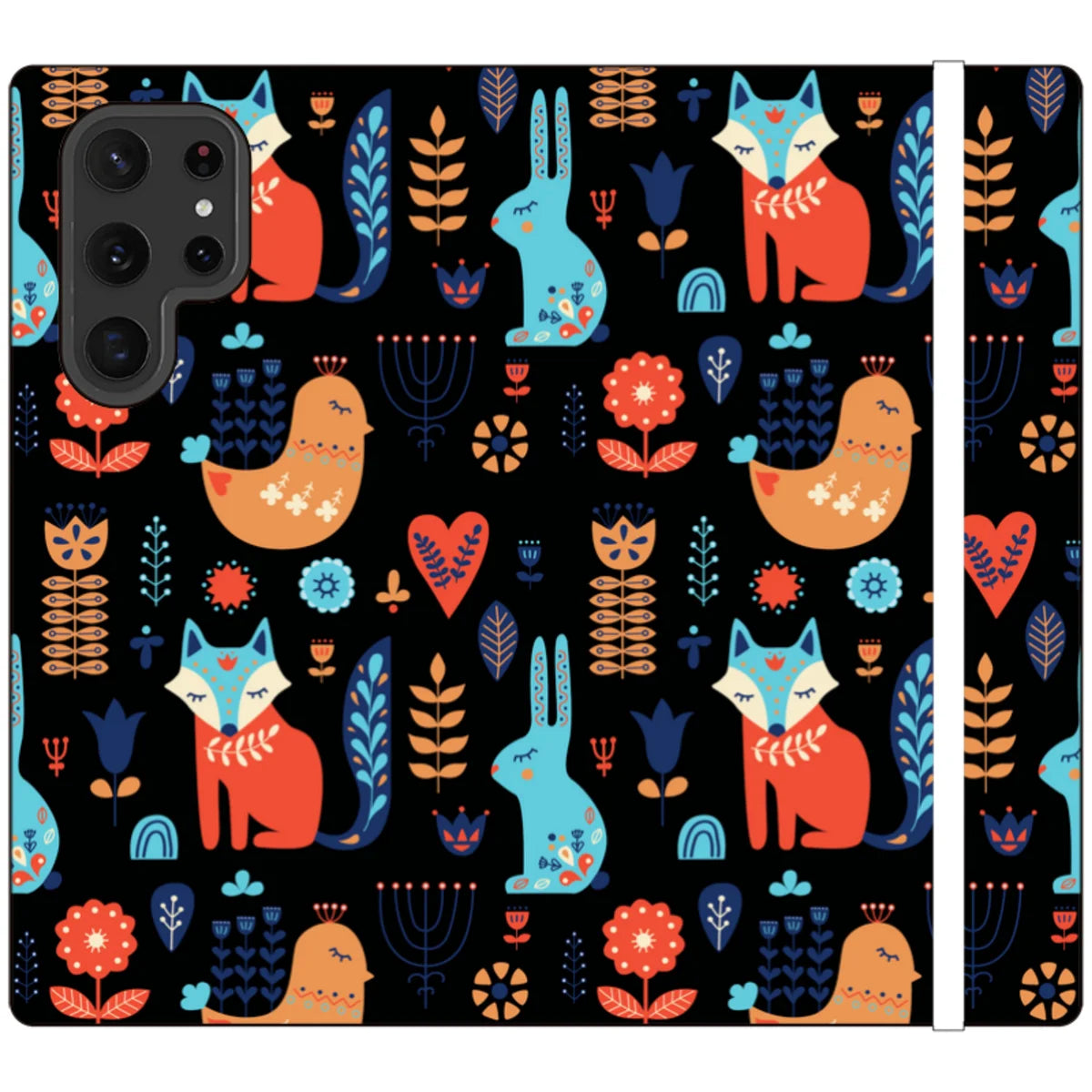 Nordic Ornament Black Vegan Leather — S22 Ultra Wallet Case — Finnaij