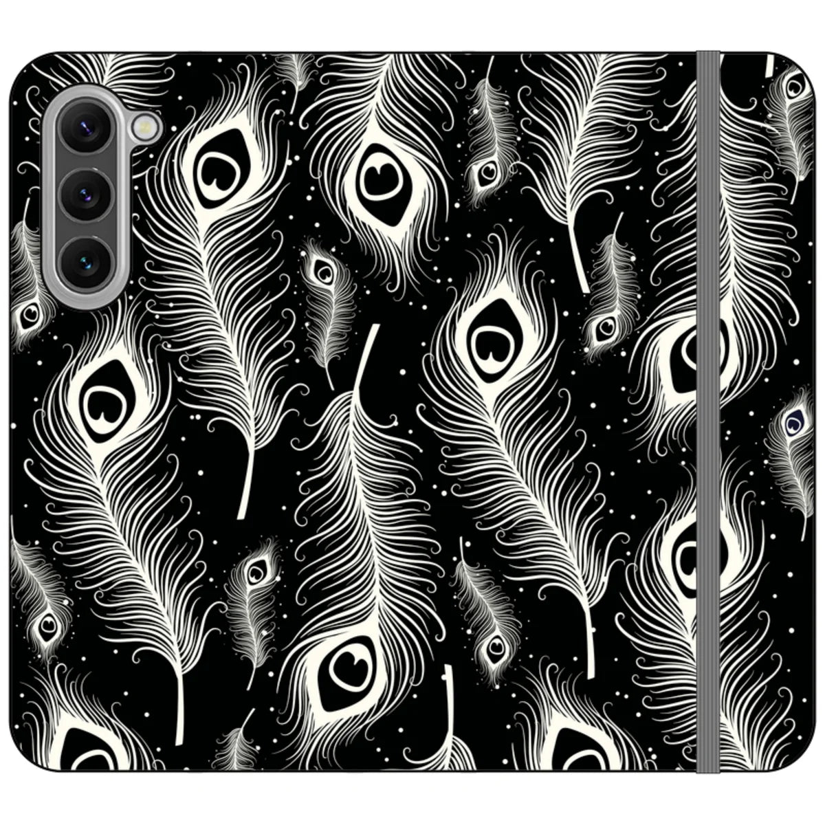 Feathers in Bloom Black — S23 Plus Wallet Case — Finnaij