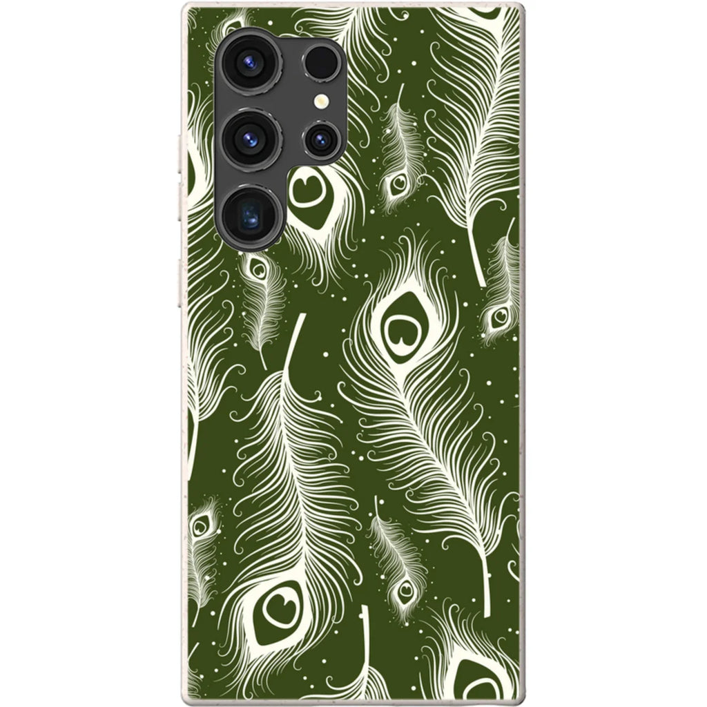Feathers in Bloom Army Green — S23 Ultra Samsung Galaxy Bio-degradable Case — Finnaij