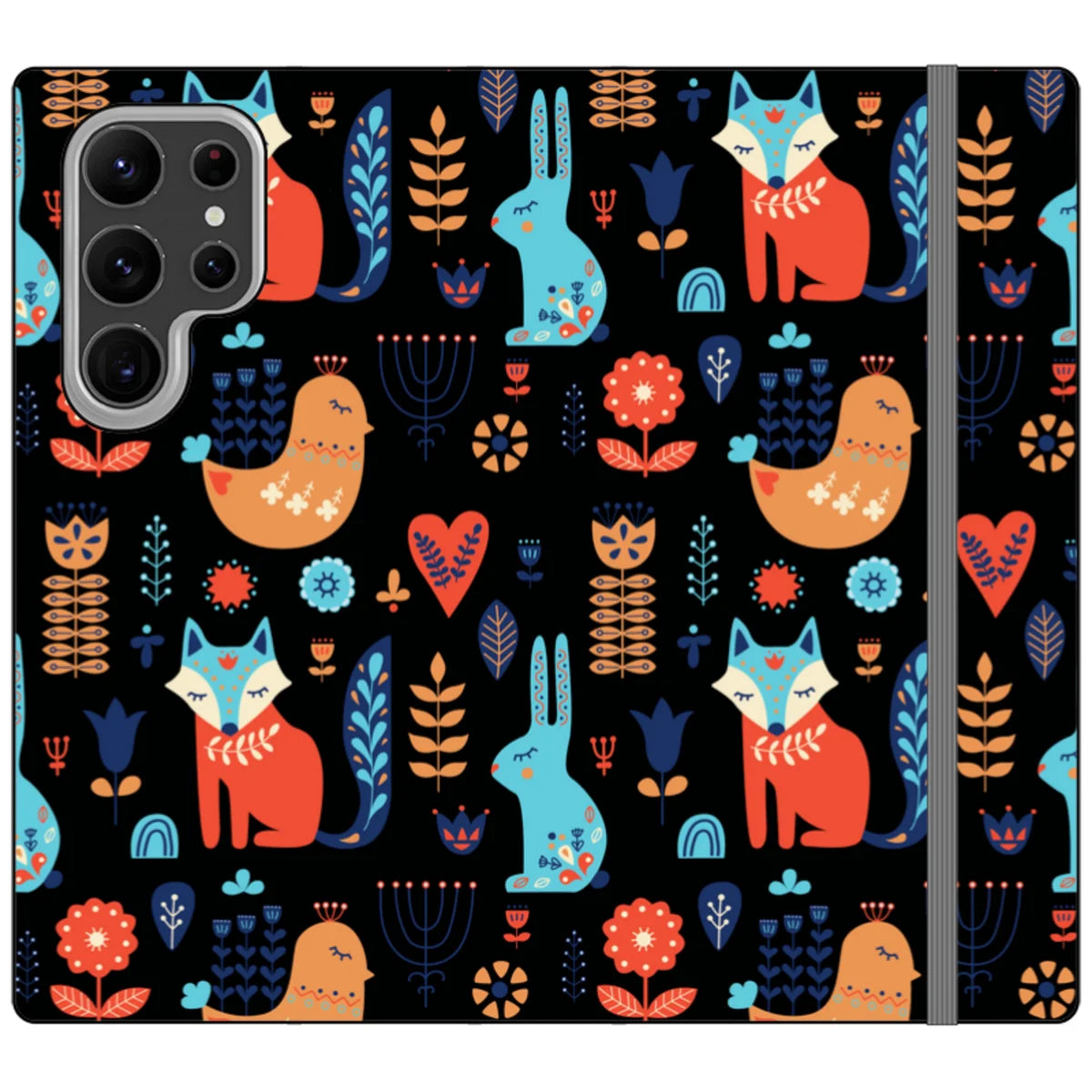 Nordic Ornament Black Vegan Leather — S23 Ultra Wallet Case — Finnaij