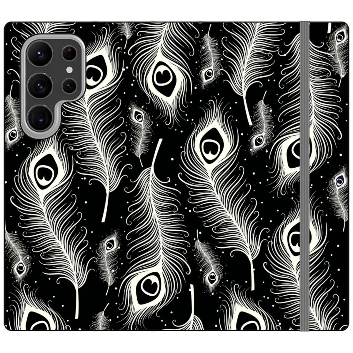 Feathers in Bloom Black — S23 Ultra Wallet Case — Finnaij