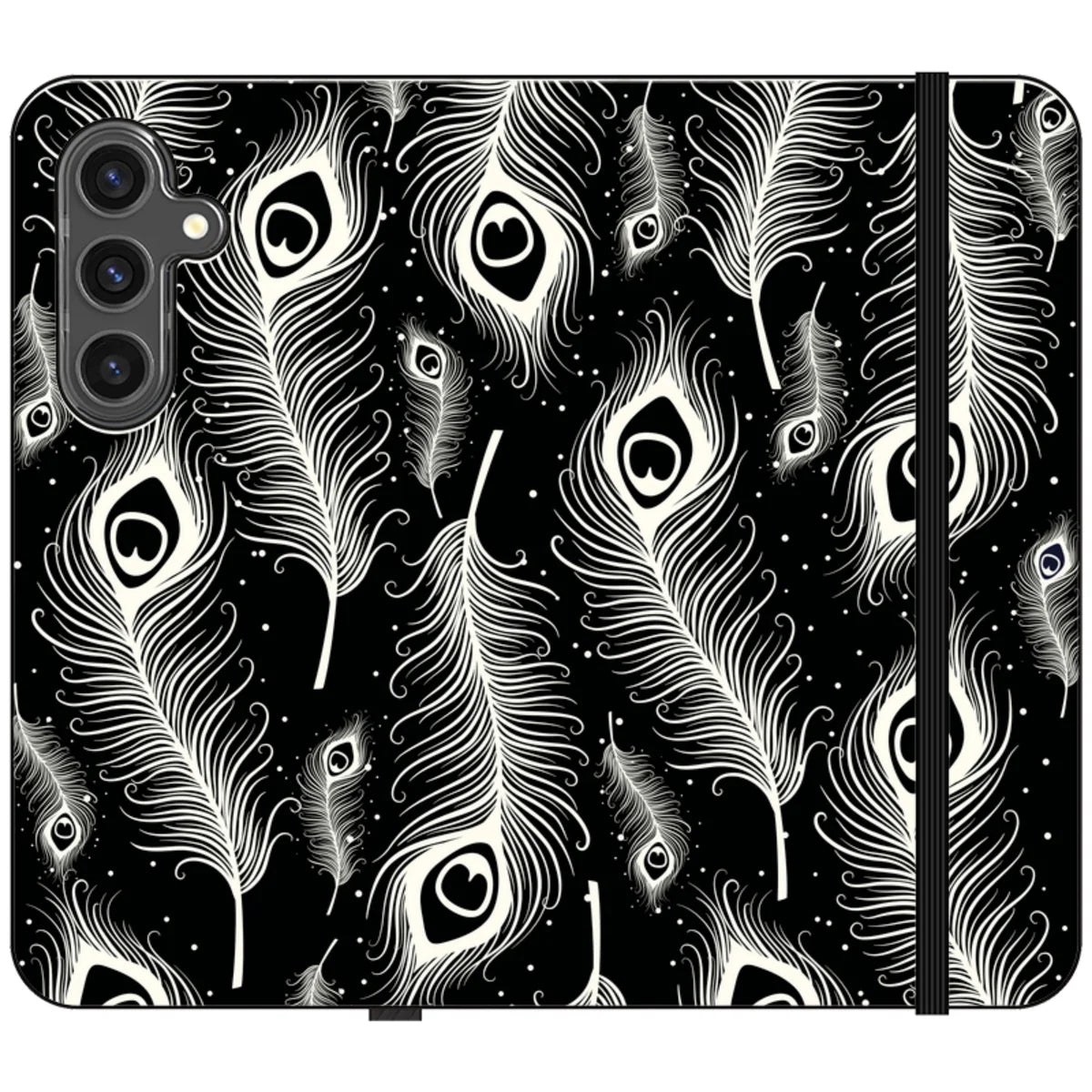 Feathers in Bloom Black — S24 Wallet Case — Finnaij