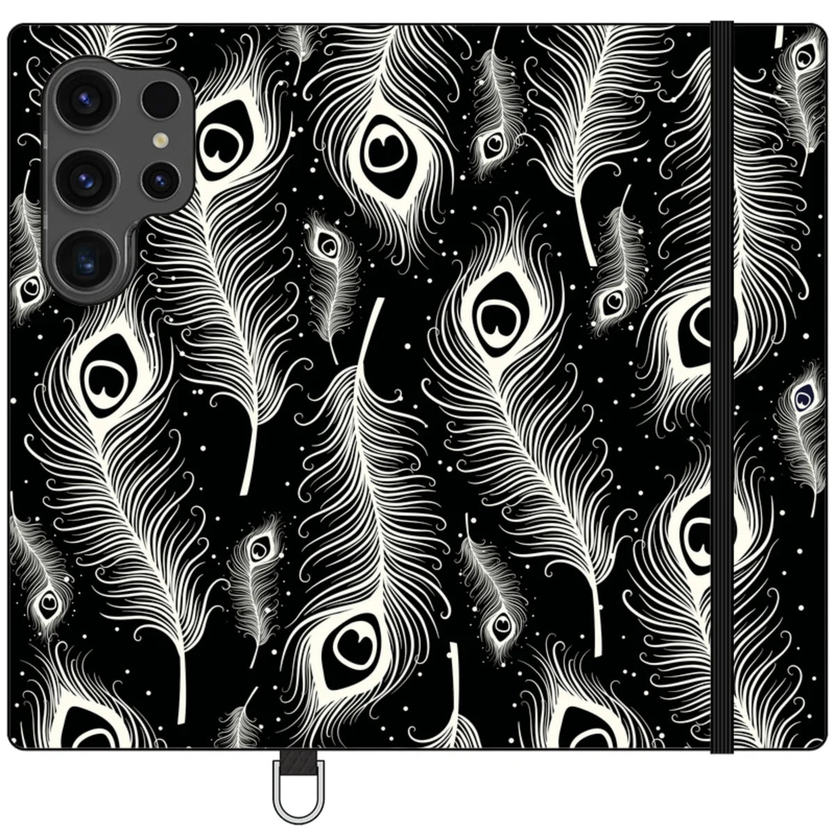 Feathers in Bloom Black — S24 Ultra Wallet Case — Finnaij