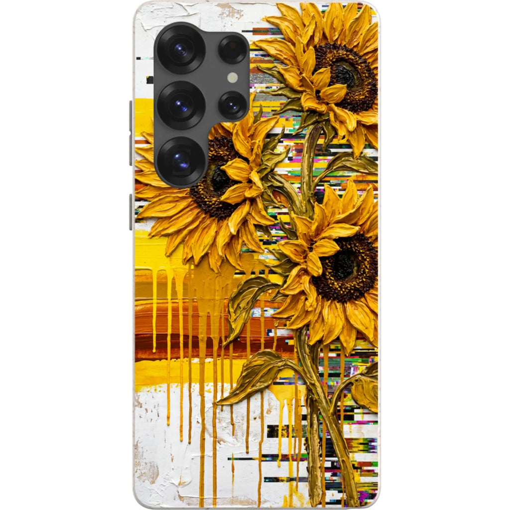 Sunflowers with Abstract Golden Chaos by Frida Lövström — S25 Ultra Samsung Galaxy Bio-degradable Case — Finnaij