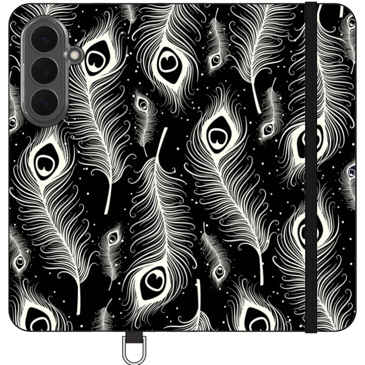 Feathers in Bloom Black — S26 Plus Wallet Case — Finnaij