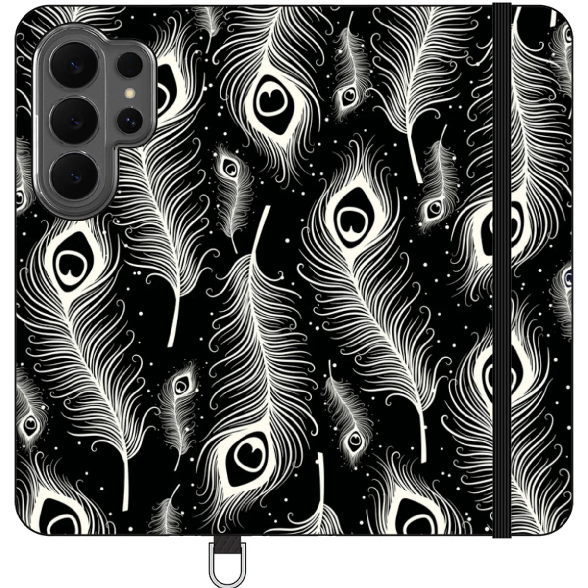 Feathers in Bloom Black — S26 Ultra Wallet Case — Finnaij