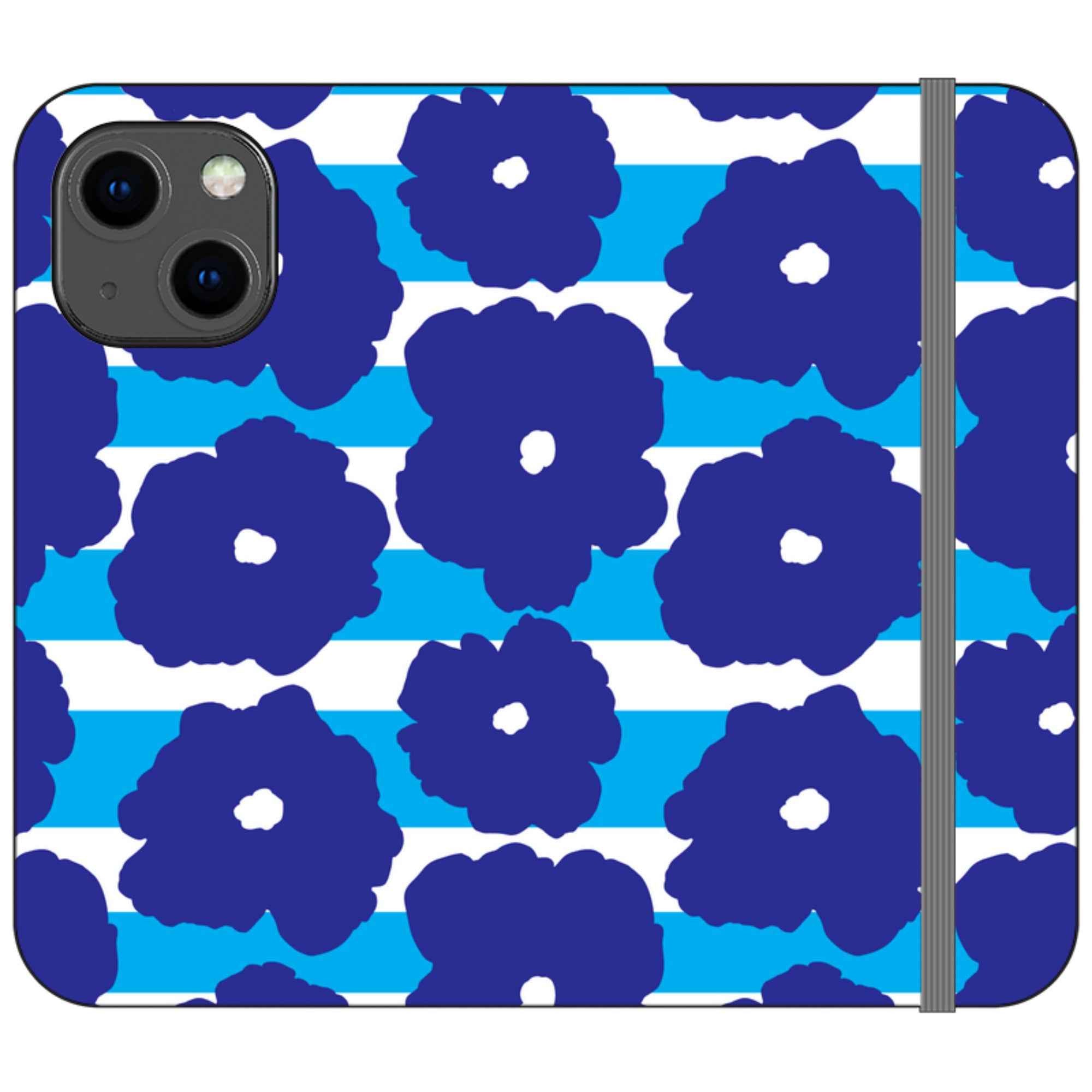 Bold Floral Blue Vegan Leather — iPhone 13 Mini Wallet Case — Finnaij