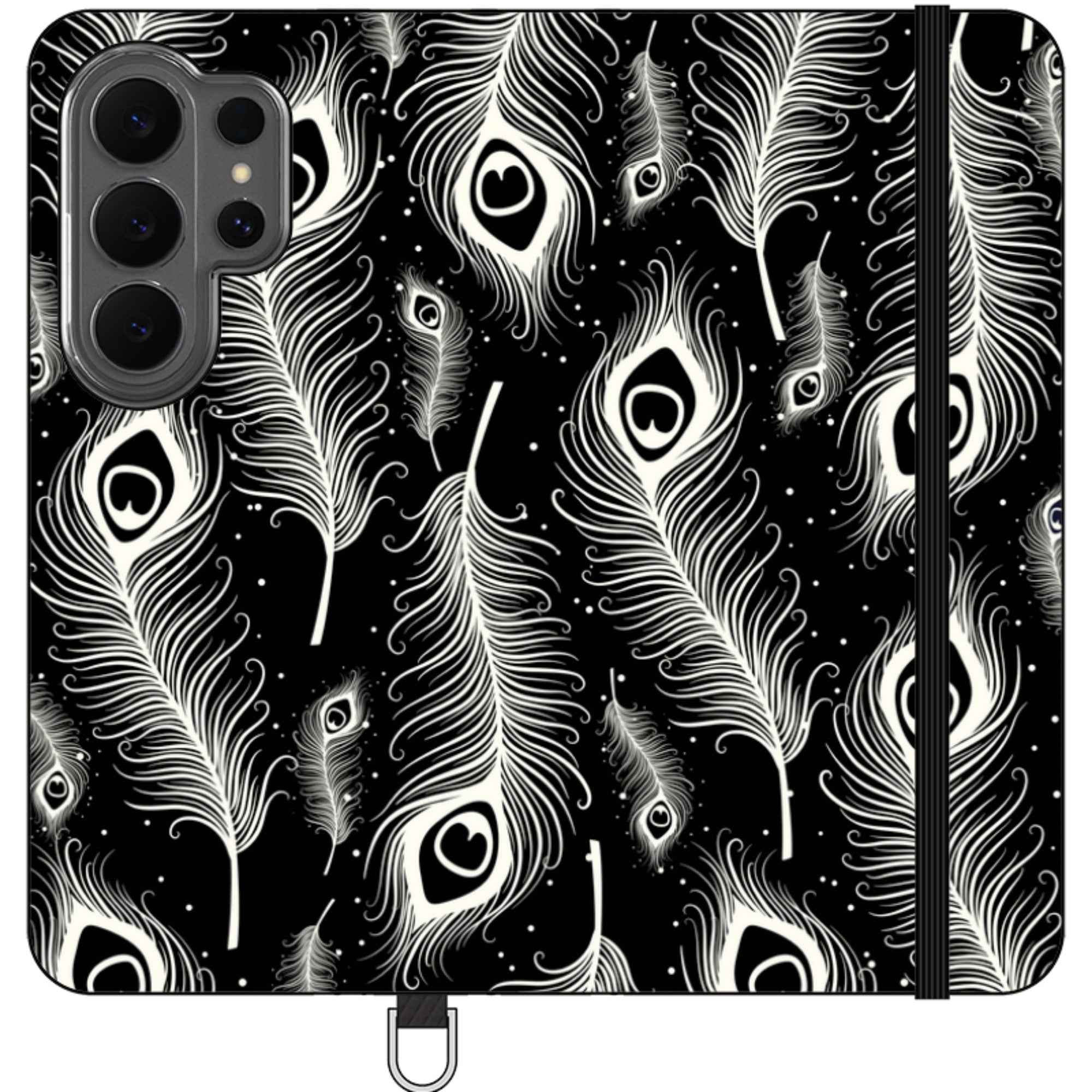 Feathers in Bloom Black — Apple Folio Wallet Case — Finnaij