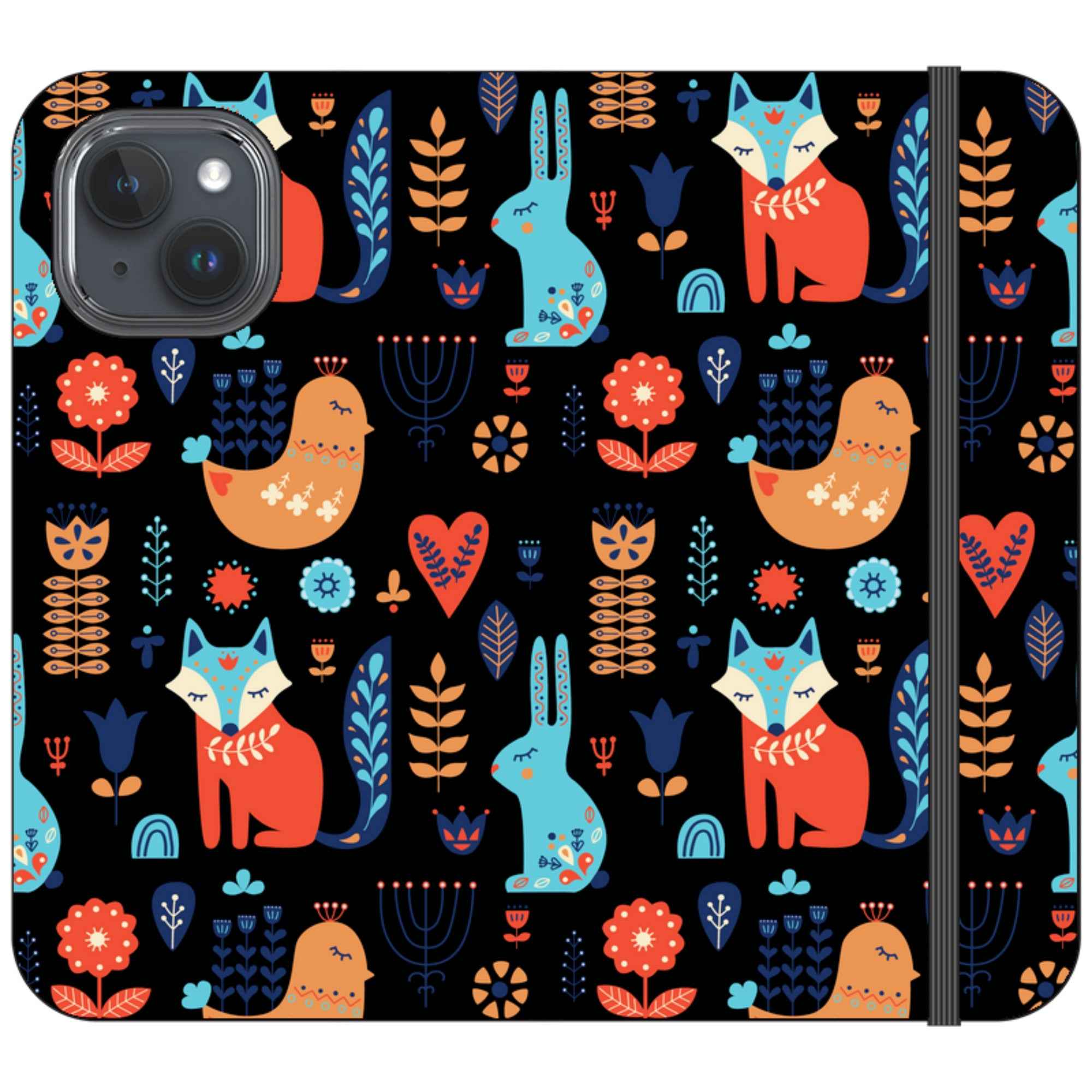 Nordic Ornament Black Vegan Leather — iPhone 15 Wallet Case — Finnaij