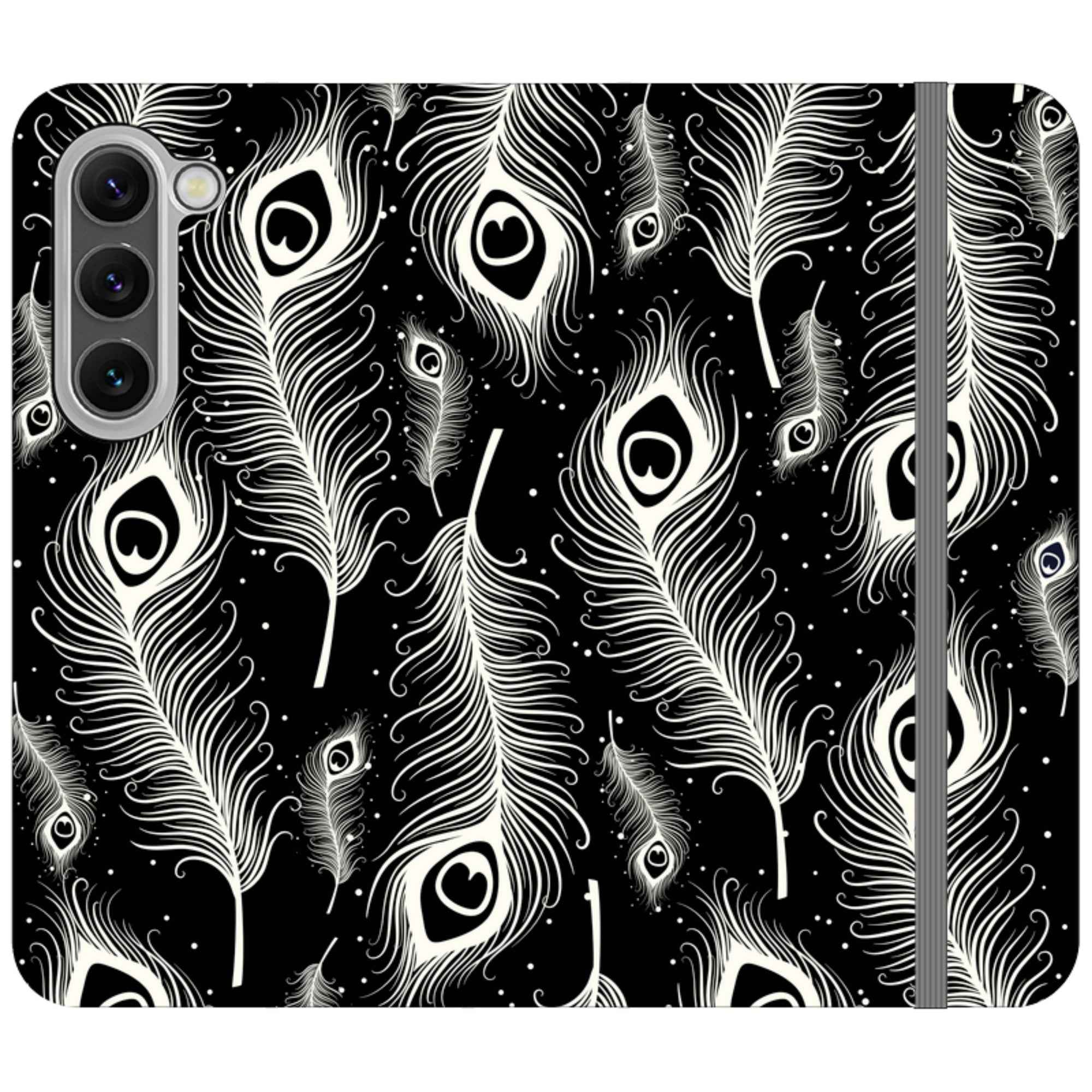 Feathers in Bloom Black — Apple Folio Wallet Case — Finnaij