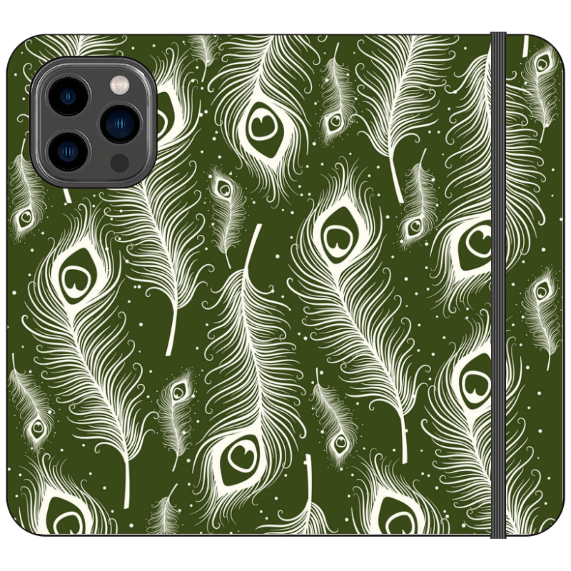 Feathers in Bloom Army Green — iPhone 14 Pro Max Wallet Case — Finnaij