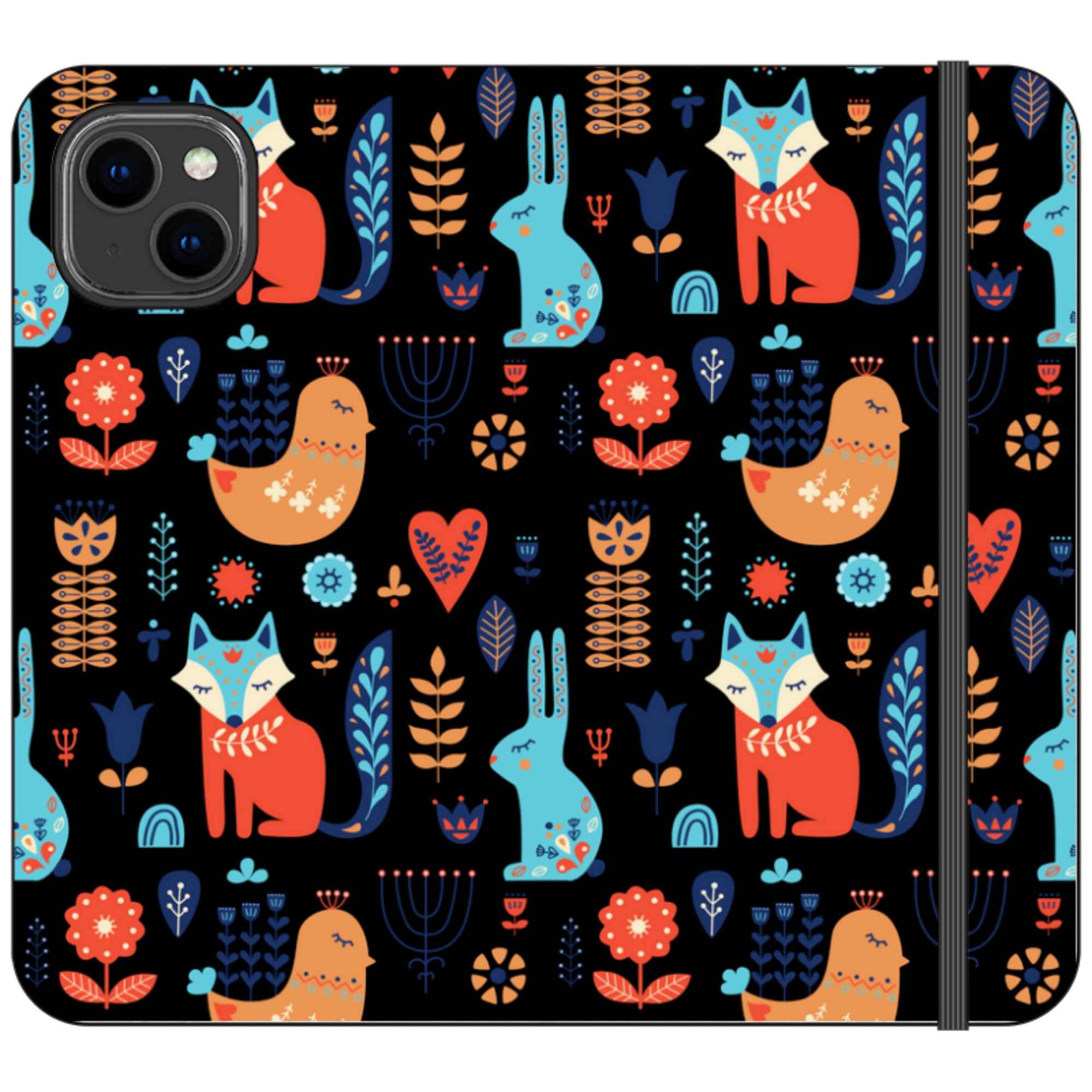 Nordic Ornament Black Vegan Leather — iPhone 14 Plus Wallet Case — Finnaij