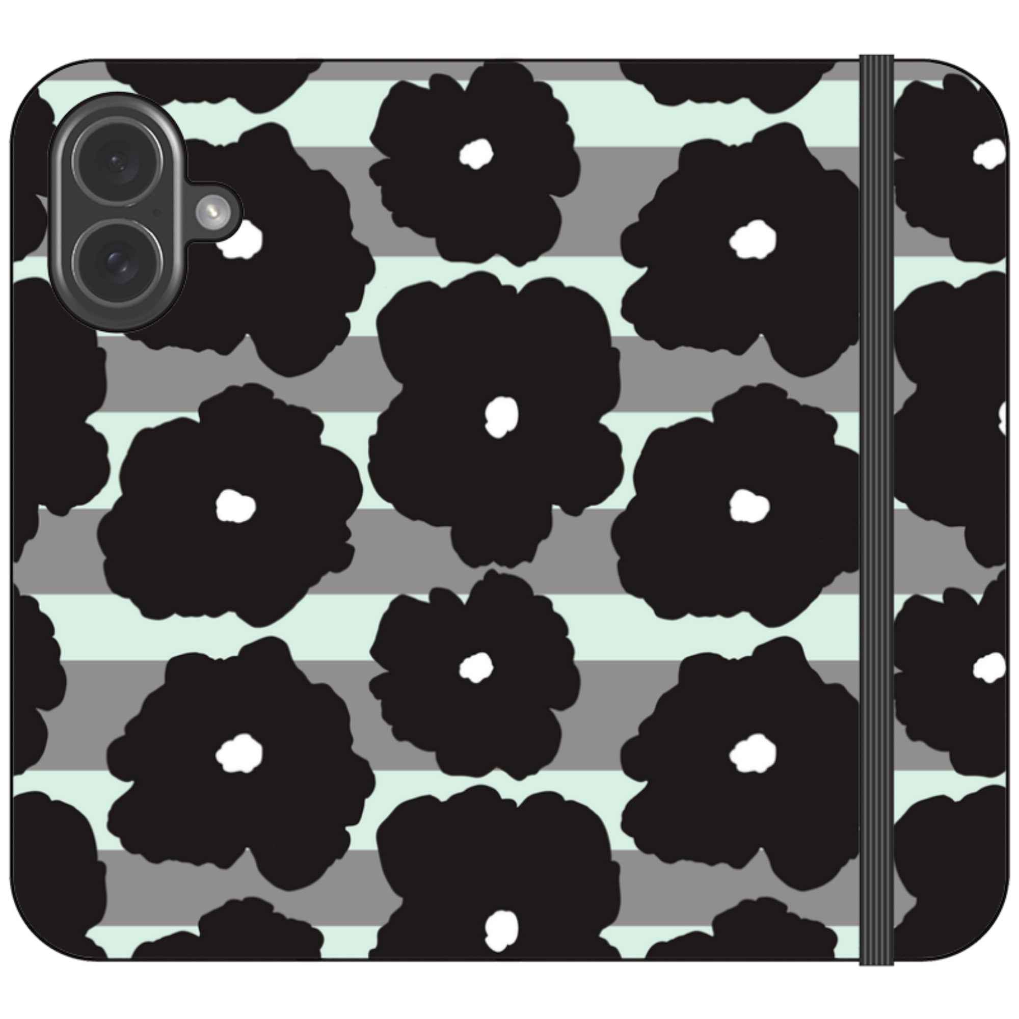 Bold Floral Black — iPhone 17 Wallet Case — Finnaij