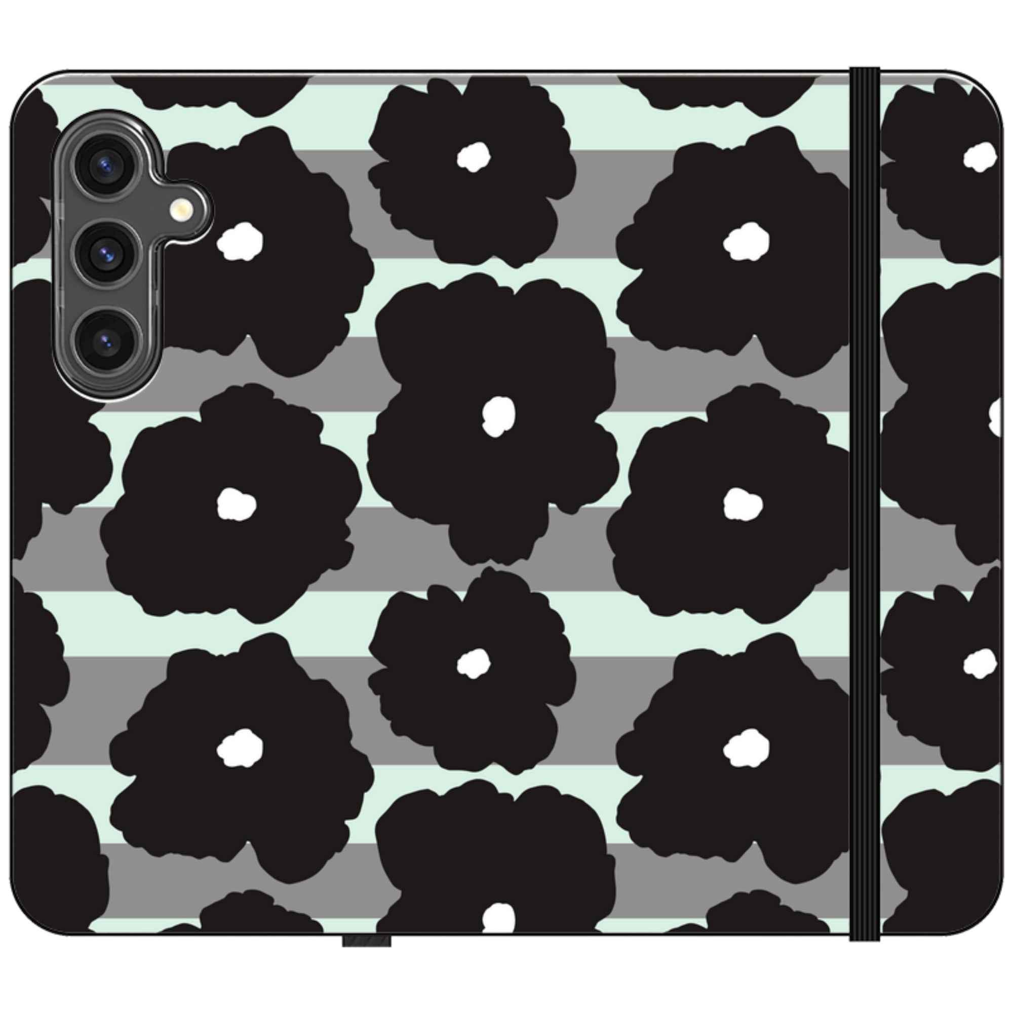 Bold Floral Black — Apple Folio Wallet Case — Finnaij
