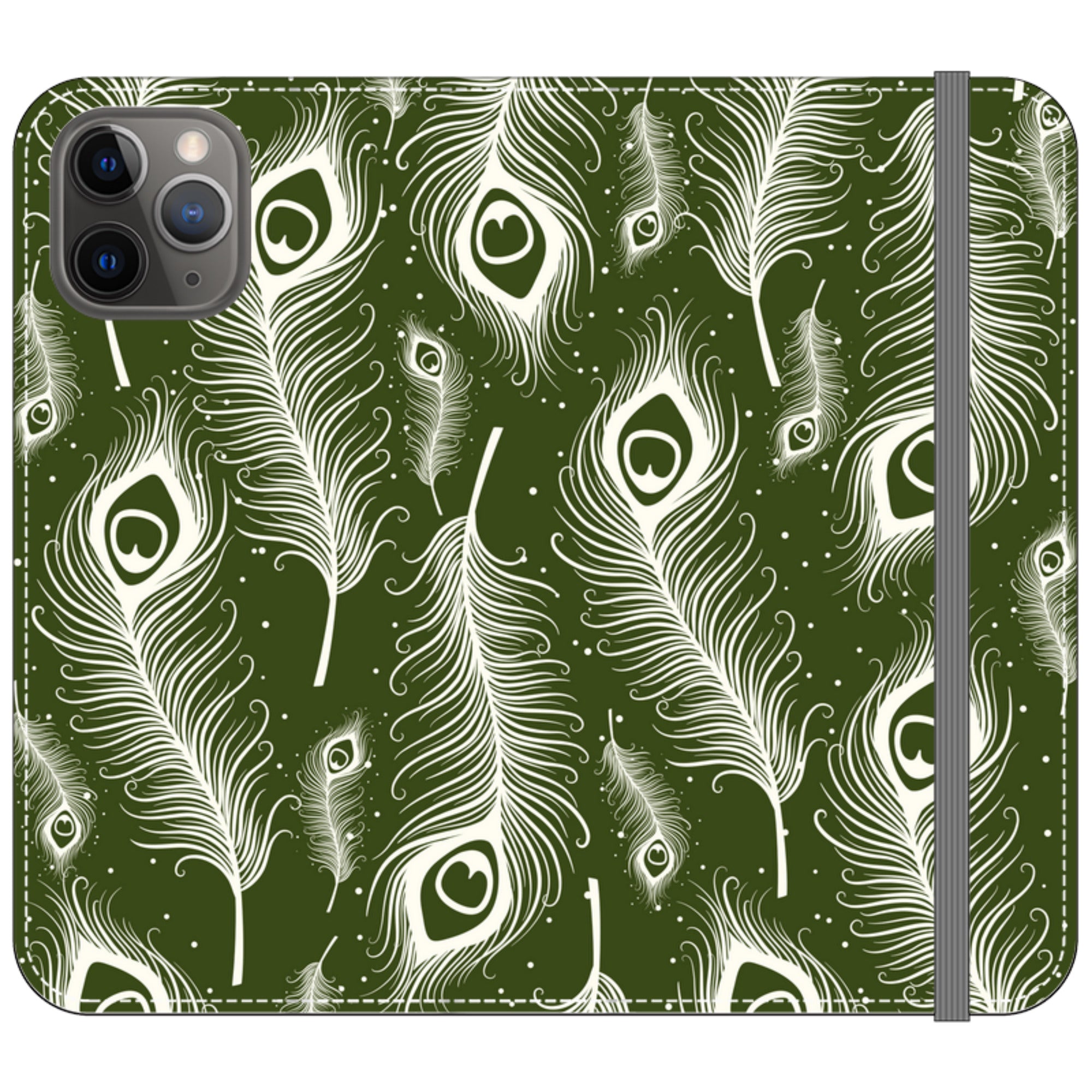 Feathers in Bloom Army Green — iPhone 11 Pro Wallet Case — Finnaij
