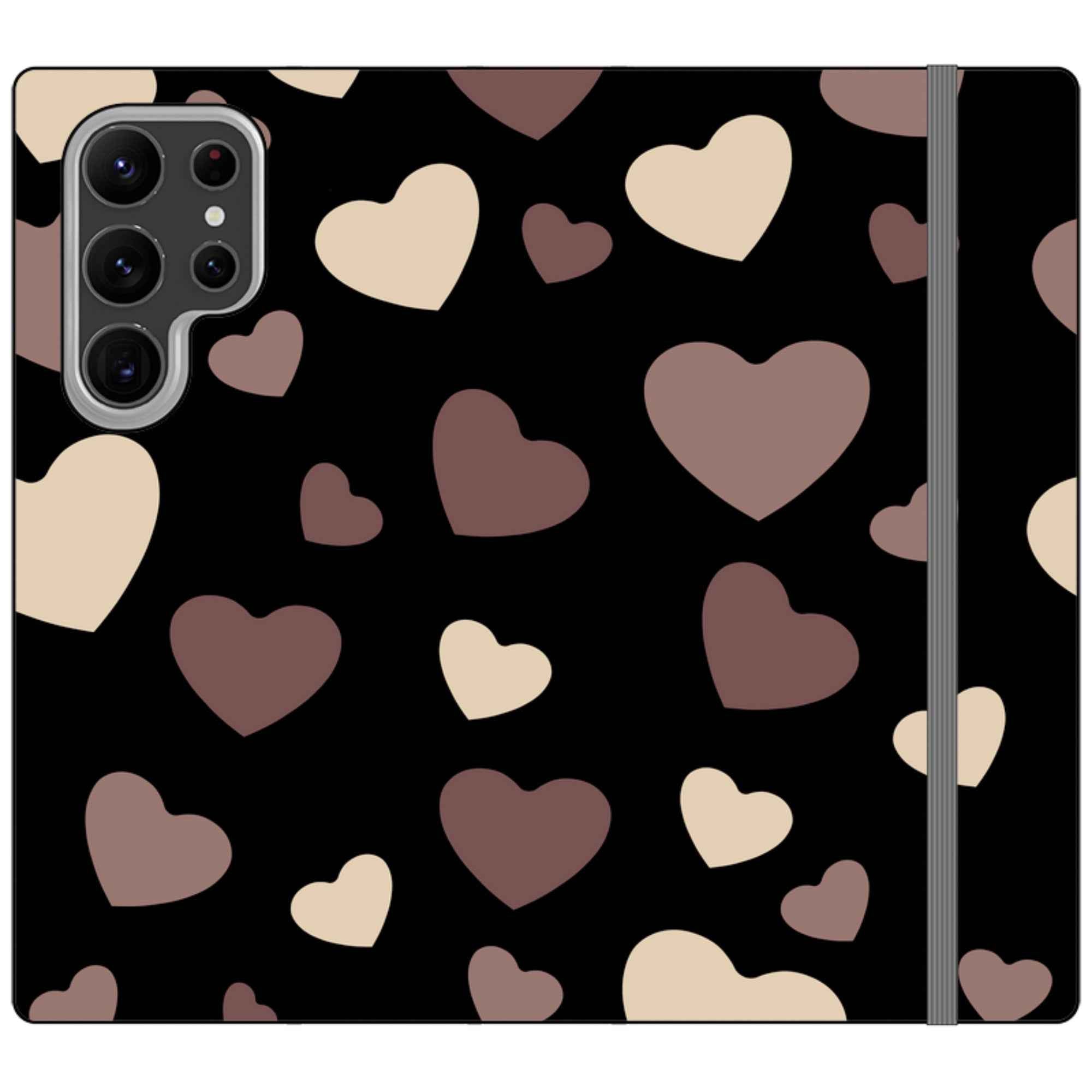 White & Black Hearts — Apple Vegan Leather Folio Wallet Case — Finnaij