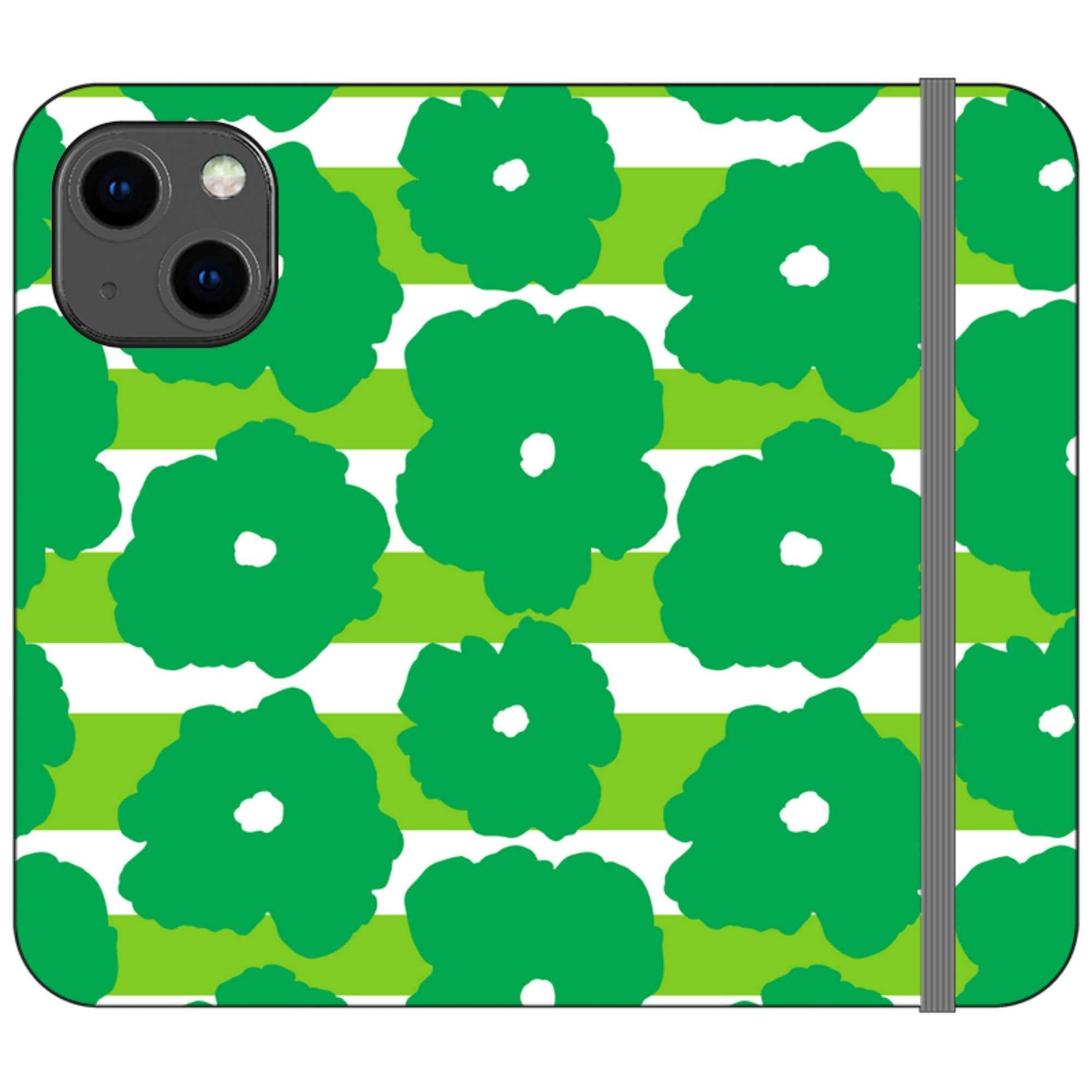 Bold Floral Green Vegan Leather — iPhone 13 Mini Wallet Case — Finnaij