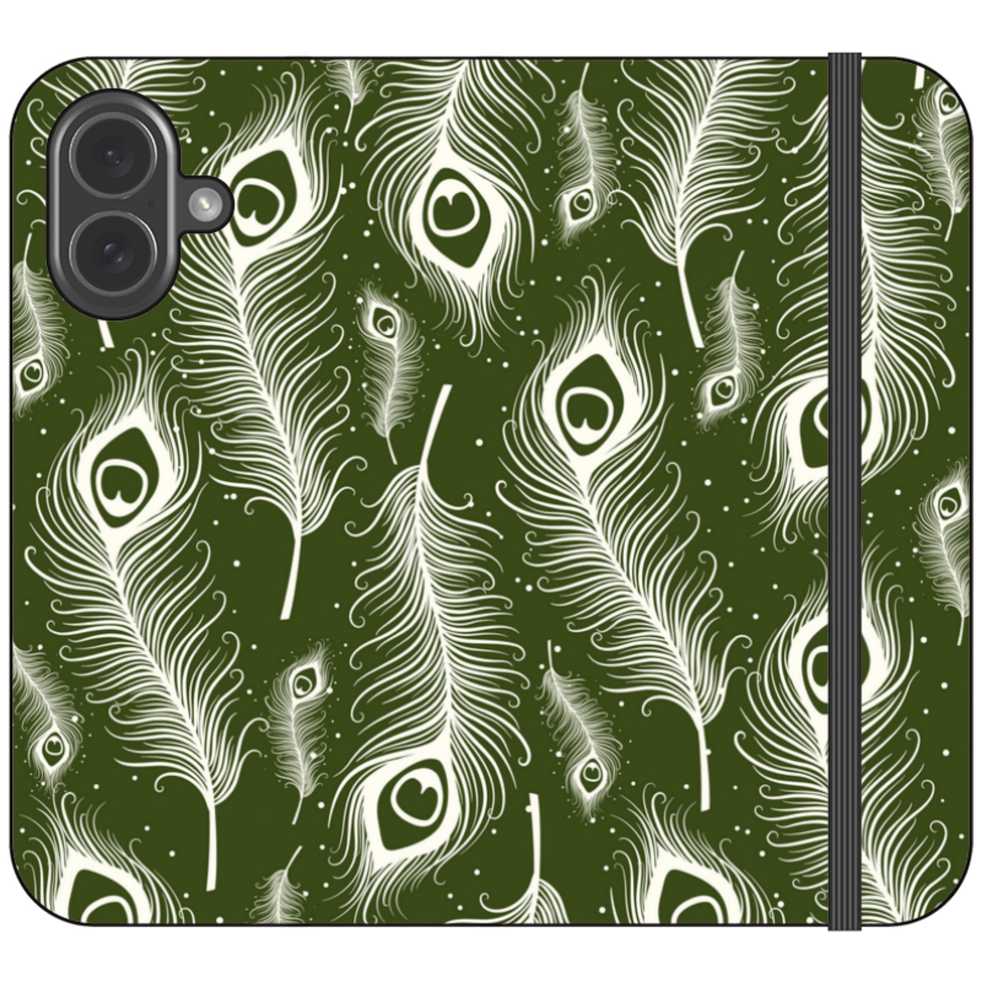 Feathers in Bloom Army Green — iPhone 17 Wallet Case — Finnaij