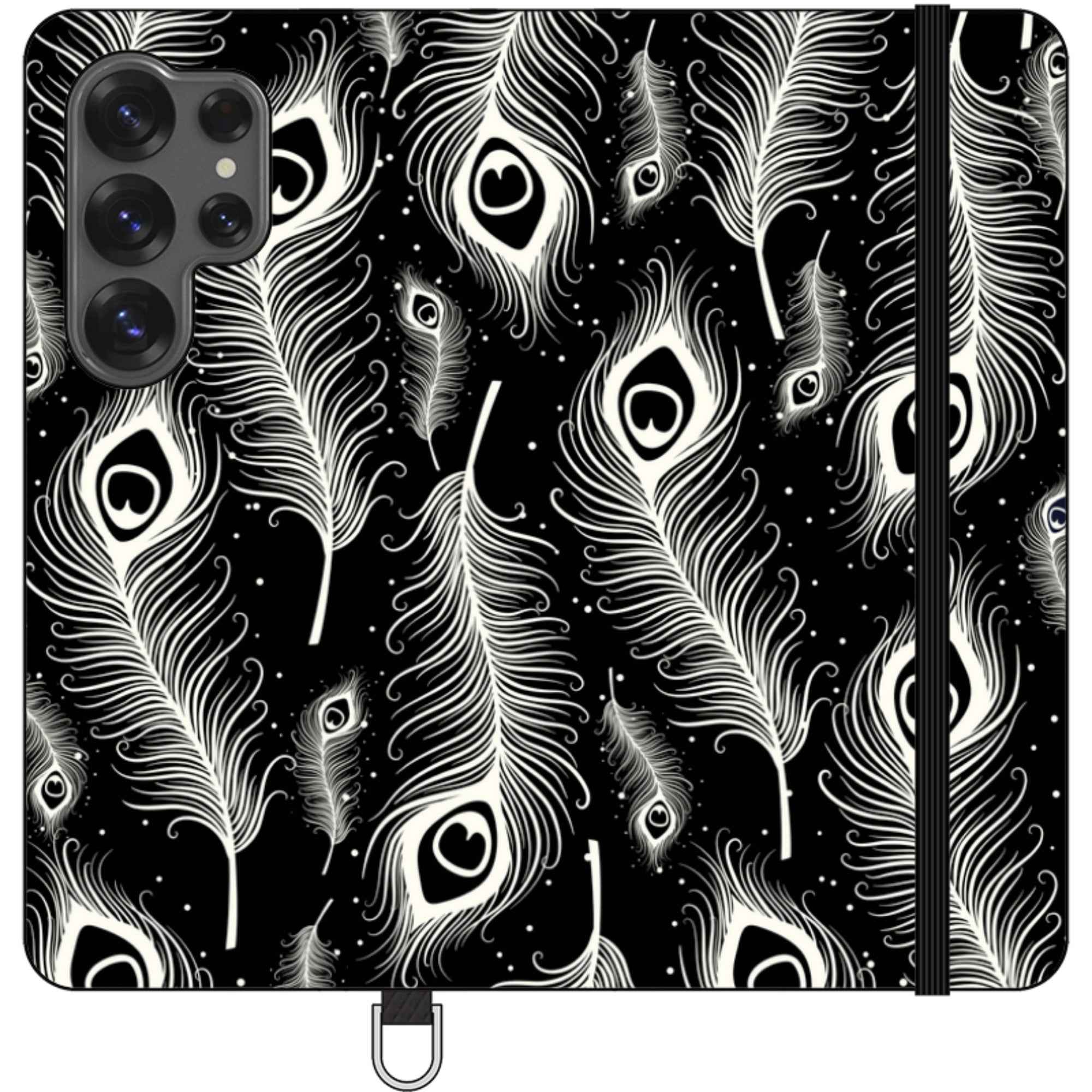 Feathers in Bloom Black — Apple Folio Wallet Case — Finnaij
