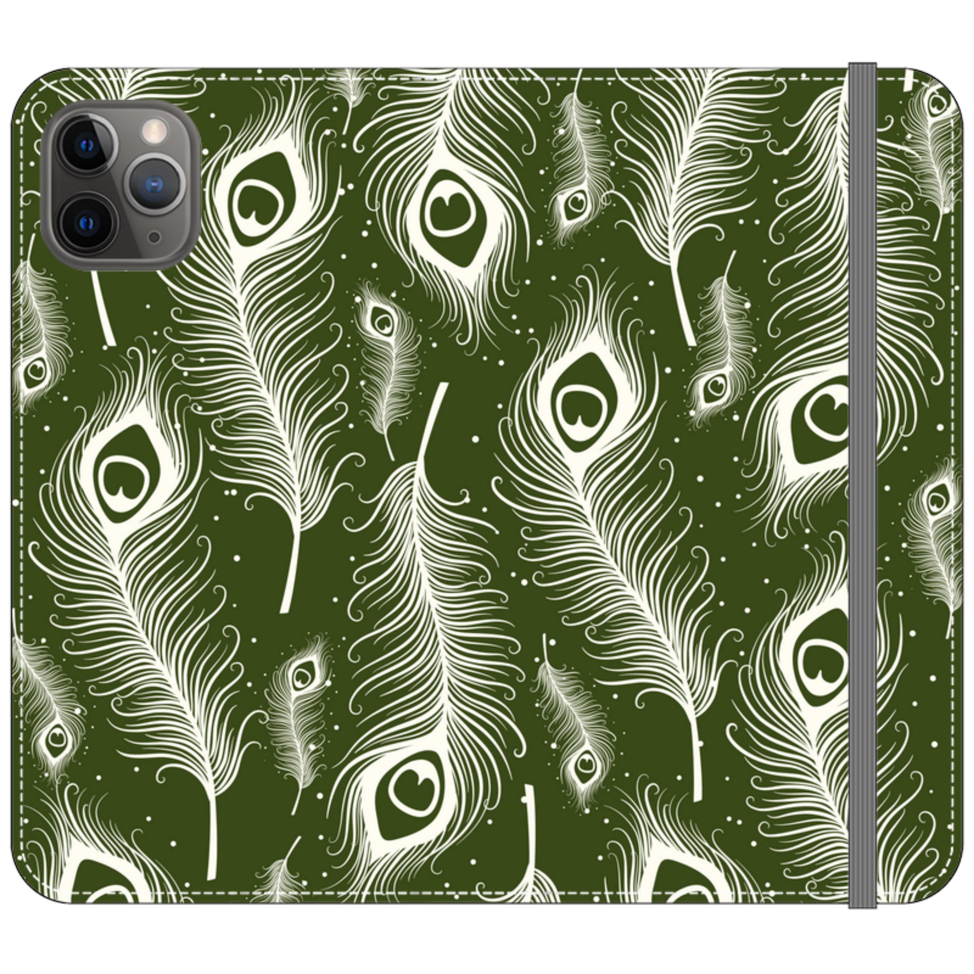 Feathers in Bloom Army Green — iPhone 11 Pro Max Wallet Case — Finnaij