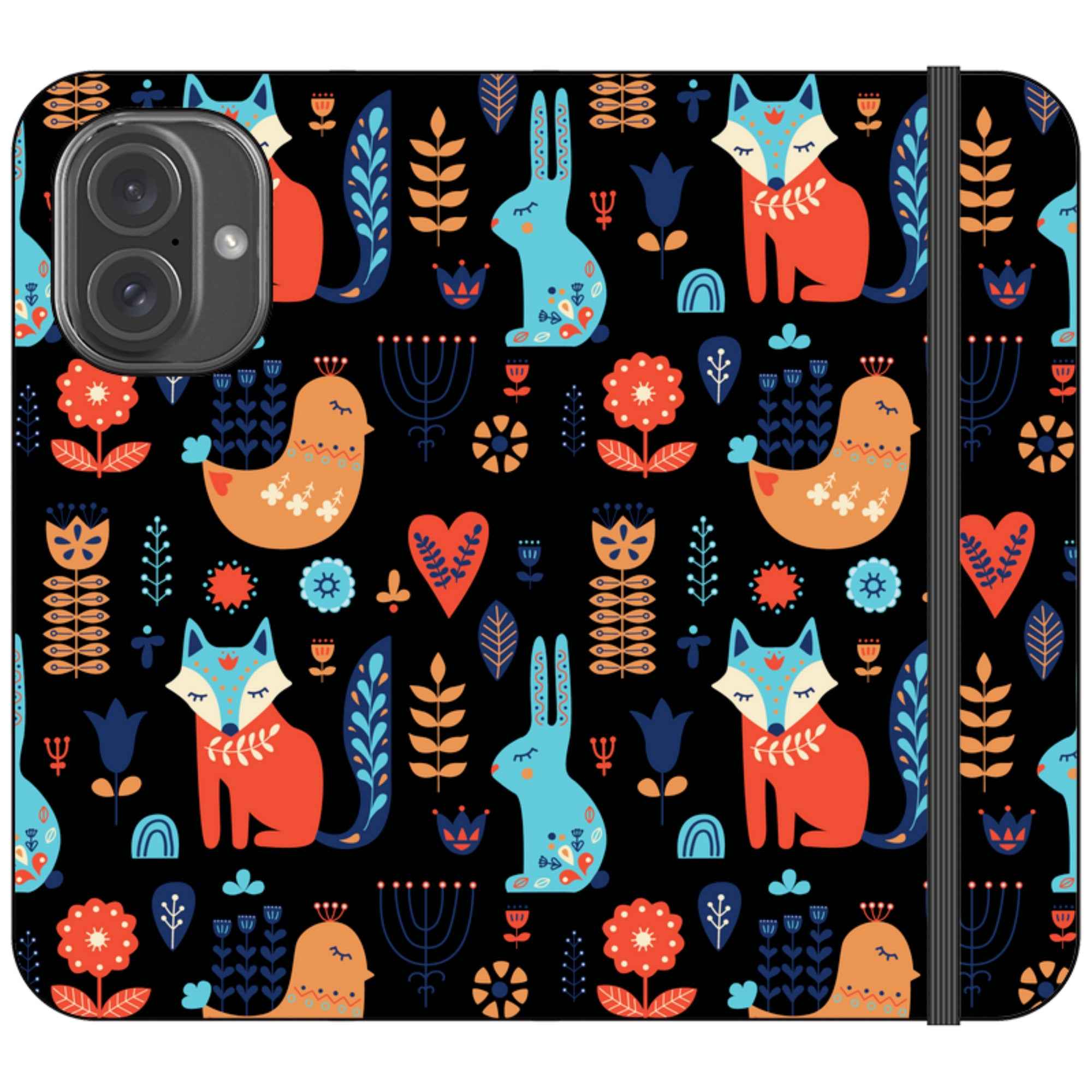Nordic Ornament Black Vegan Leather — iPhone 16 Wallet Case — Finnaij