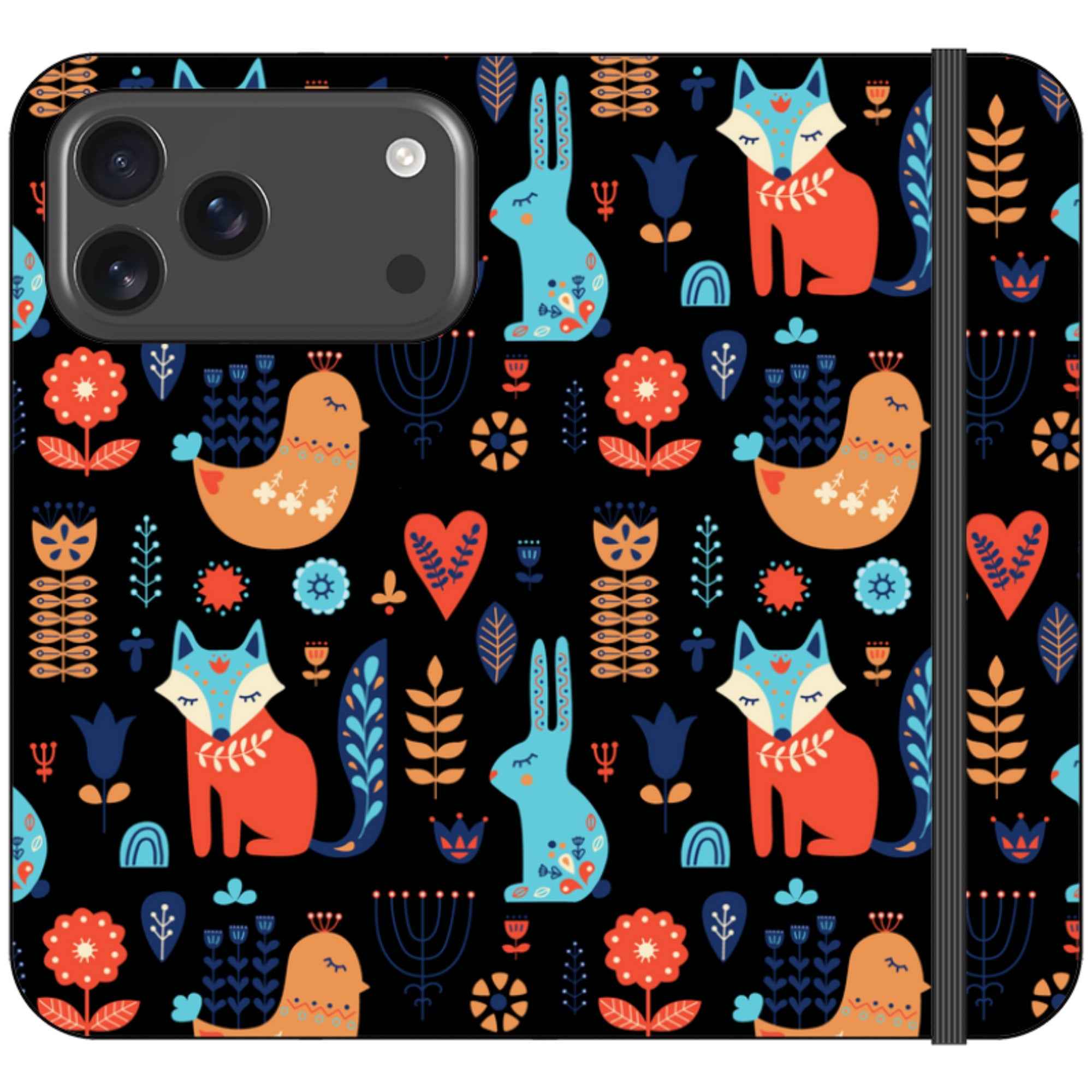 Nordic Ornament Black Vegan Leather — iPhone 17 Pro Max Wallet Case — Finnaij