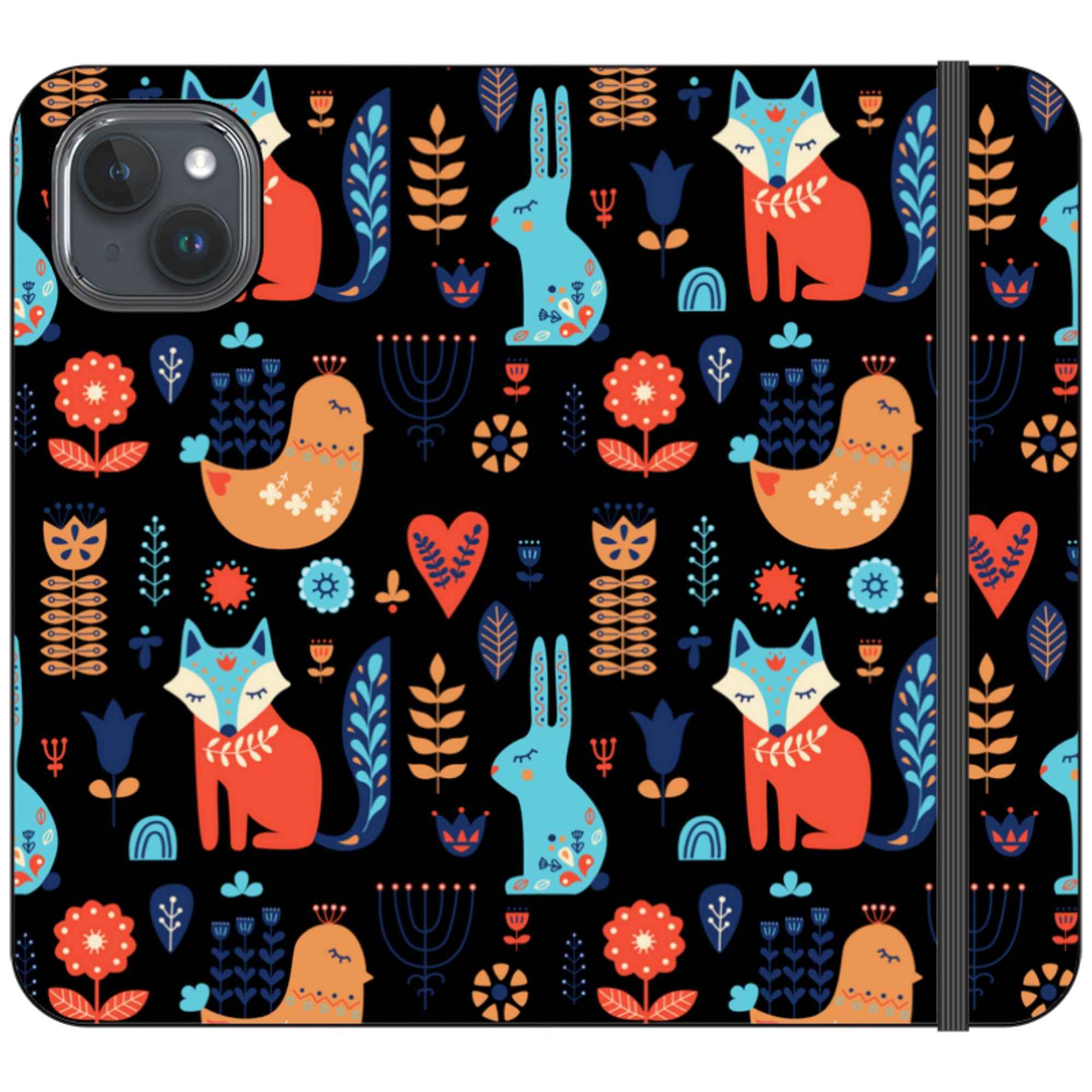 Nordic Ornament Black Vegan Leather — iPhone 15 Plus Wallet Case — Finnaij