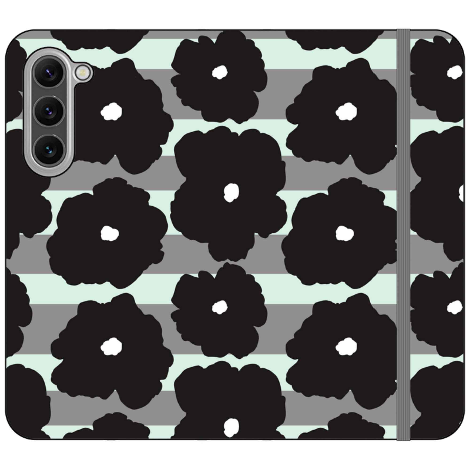 Bold Floral Black — Apple Folio Wallet Case — Finnaij
