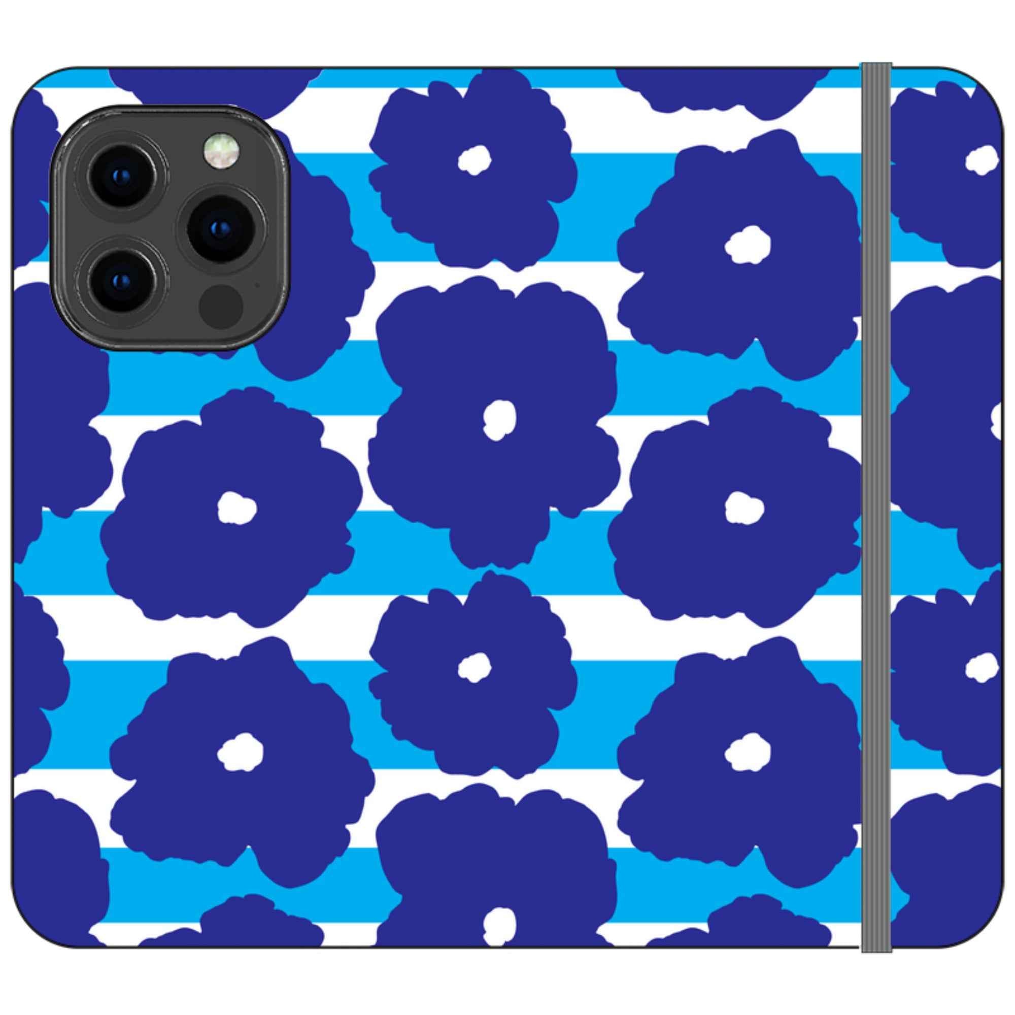 Bold Floral Blue Vegan Leather — iPhone 13 Pro Wallet Case — Finnaij