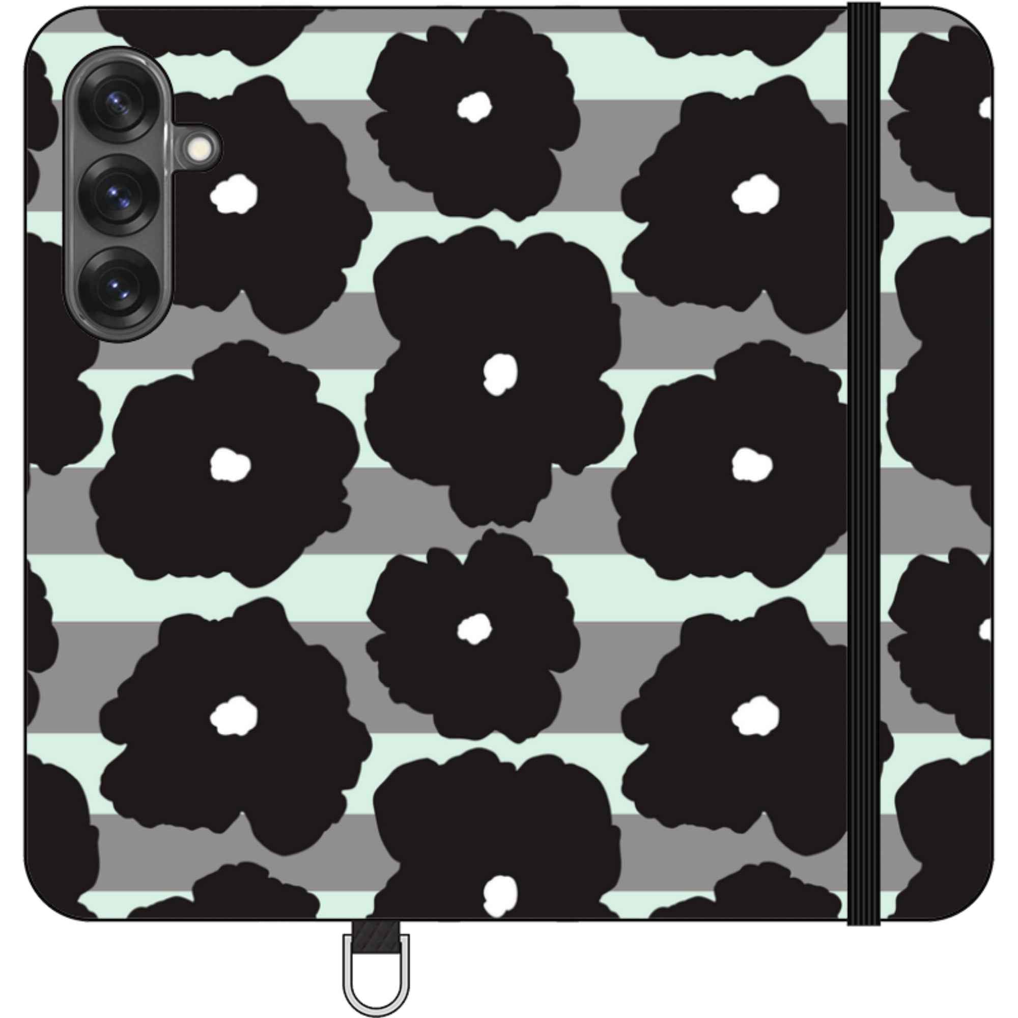 Bold Floral Black — Apple Folio Wallet Case — Finnaij
