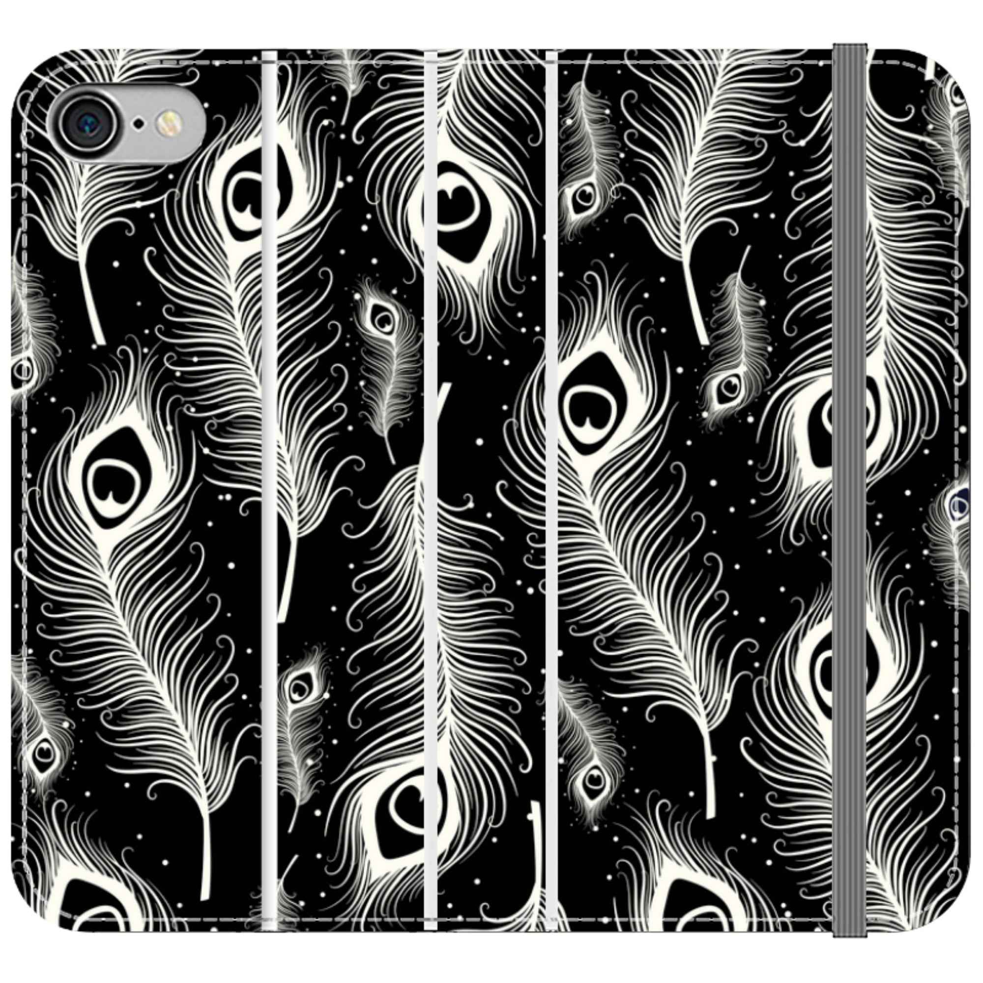 Feathers in Bloom Black- iPhone Folio Wallet Case — iPhone SE3 (2022) — Finnaij
