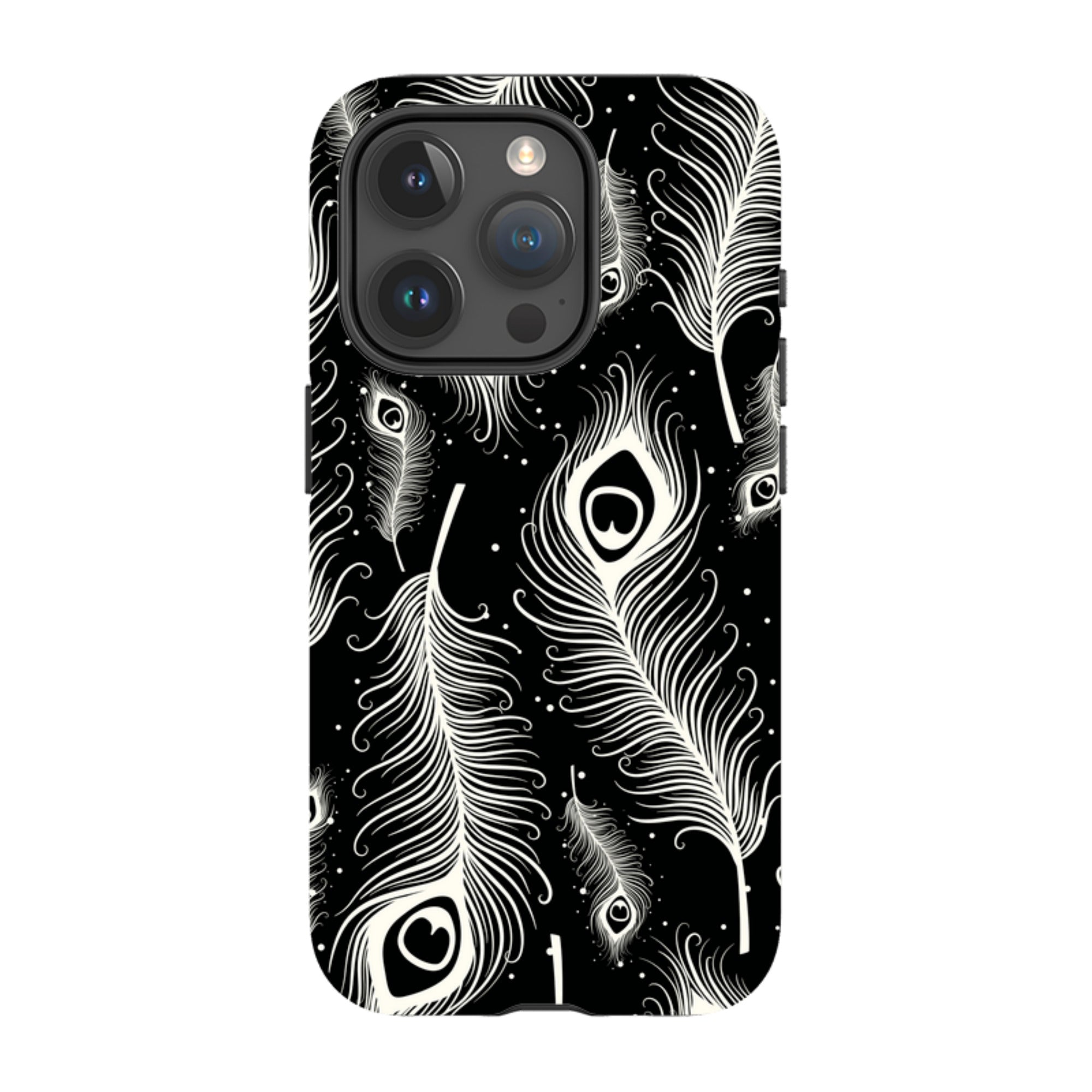 Feathers in Bloom Black — iPhone 15 Pro Magsafe Tough Case — Finnaij