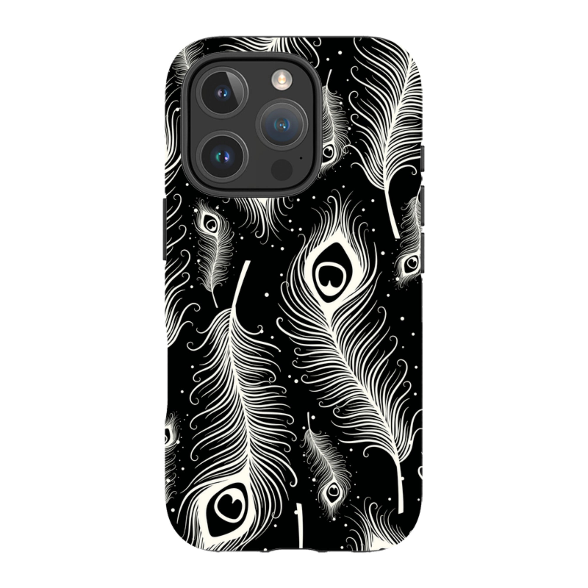 Feathers in Bloom Black — iPhone 16 Pro Magsafe Tough Case — Finnaij
