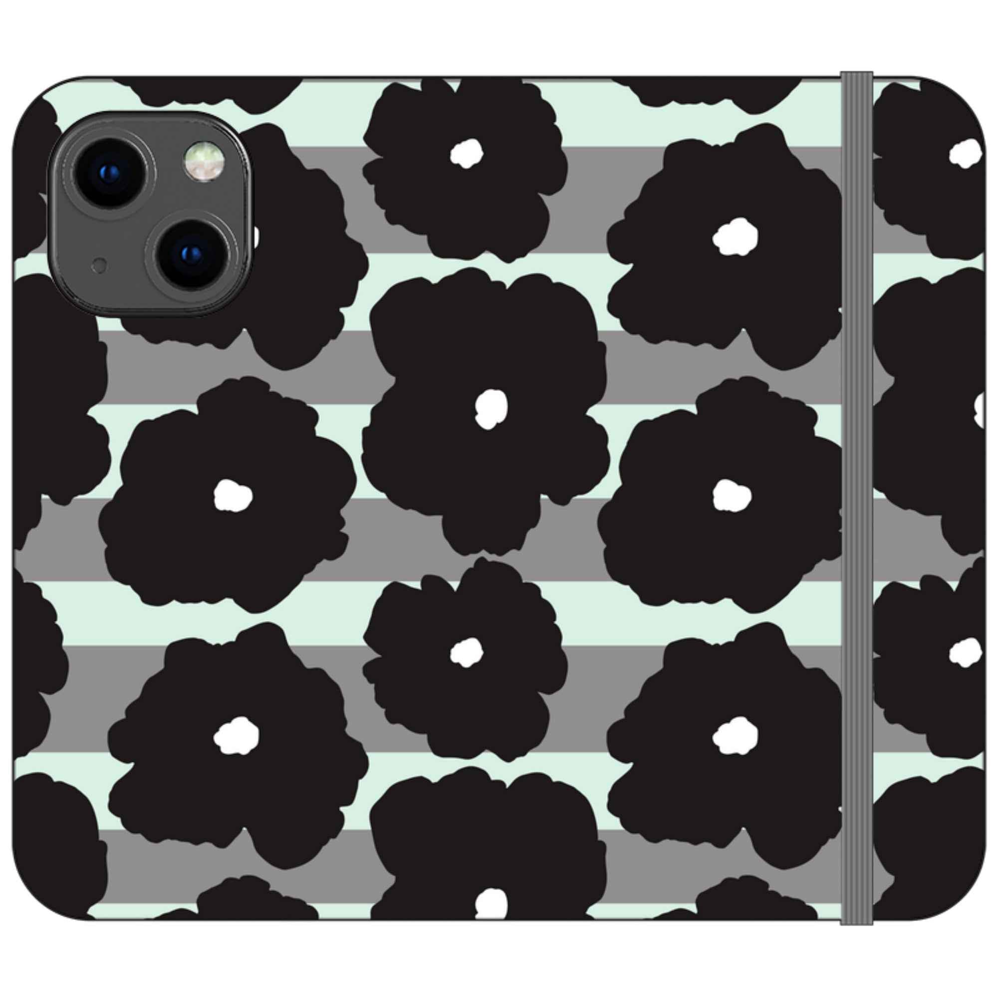 Bold Floral Black — iPhone 13 Mini Wallet Case — Finnaij