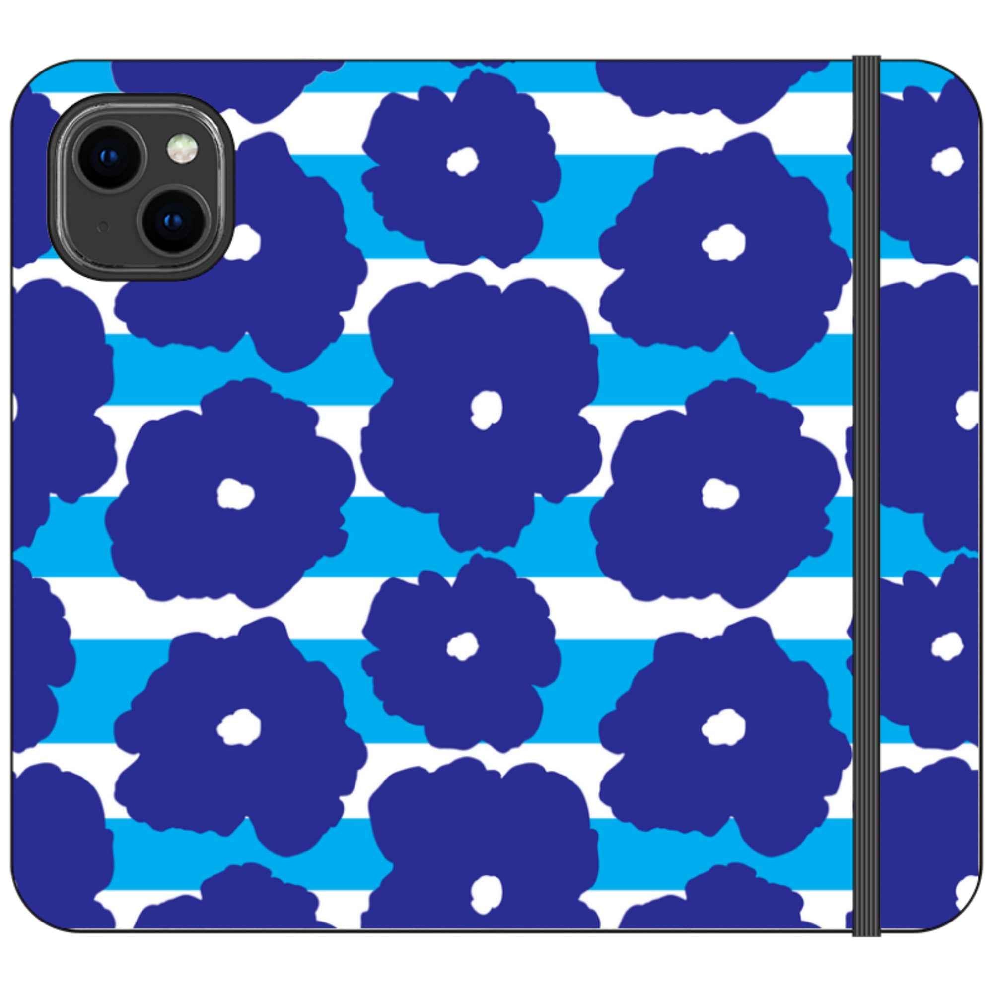 Bold Floral Blue Vegan Leather — iPhone 14 Plus Wallet Case — Finnaij