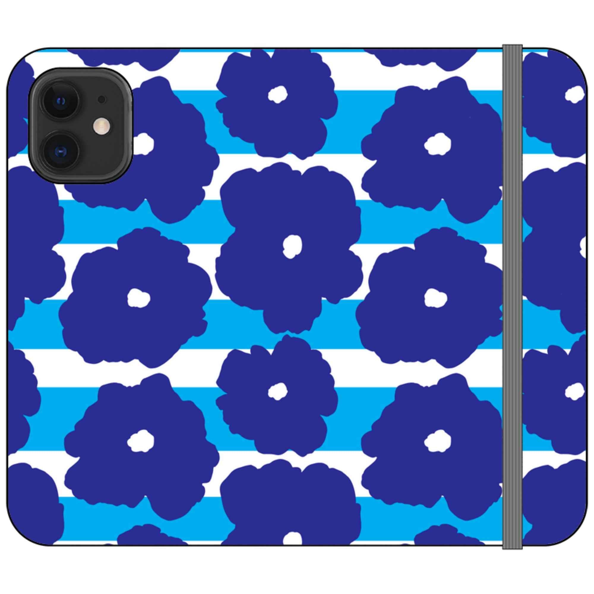 Bold Floral Blue Vegan Leather — iPhone 12 Mini Wallet Case — Finnaij