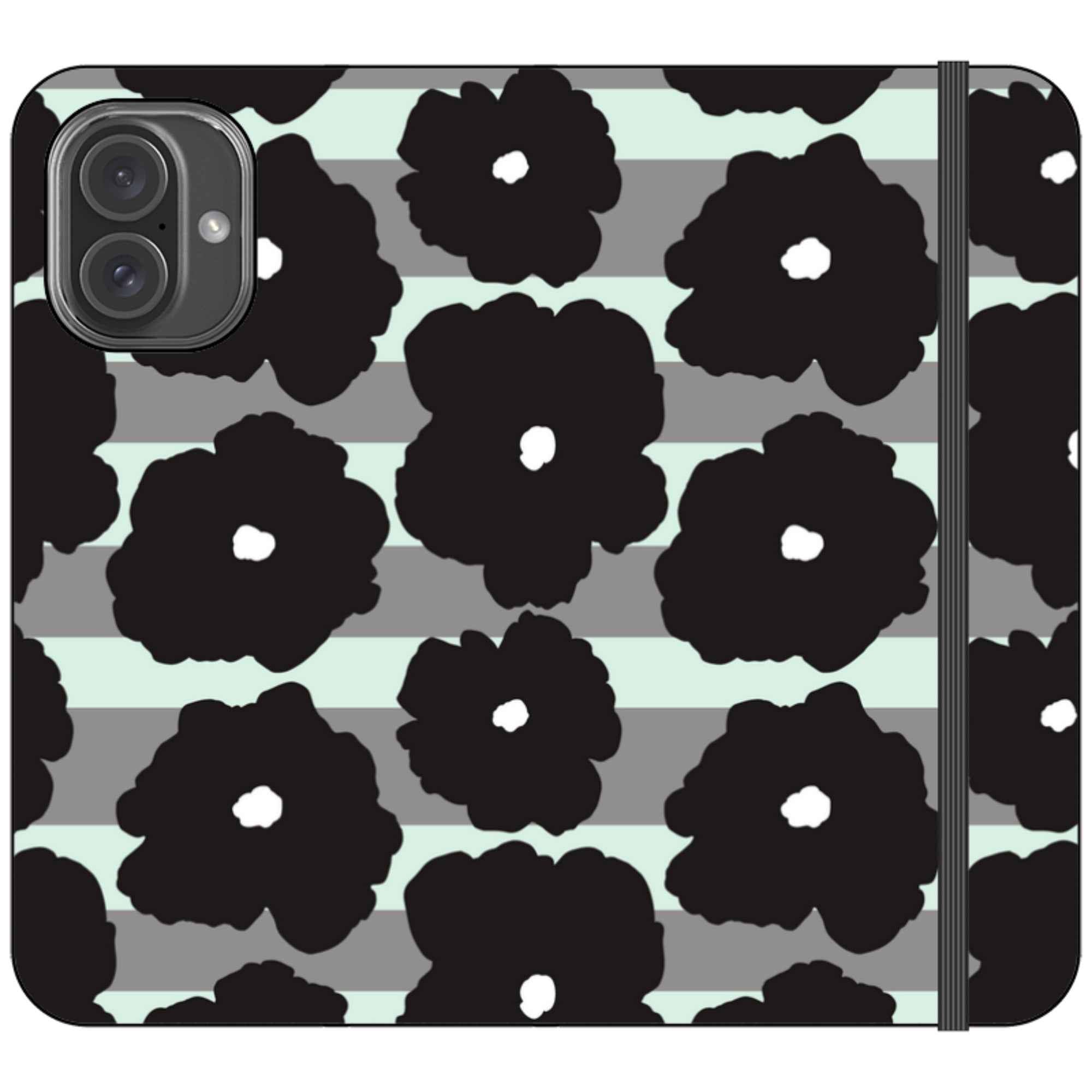 Bold Floral Black — iPhone 16 Plus Wallet Case — Finnaij