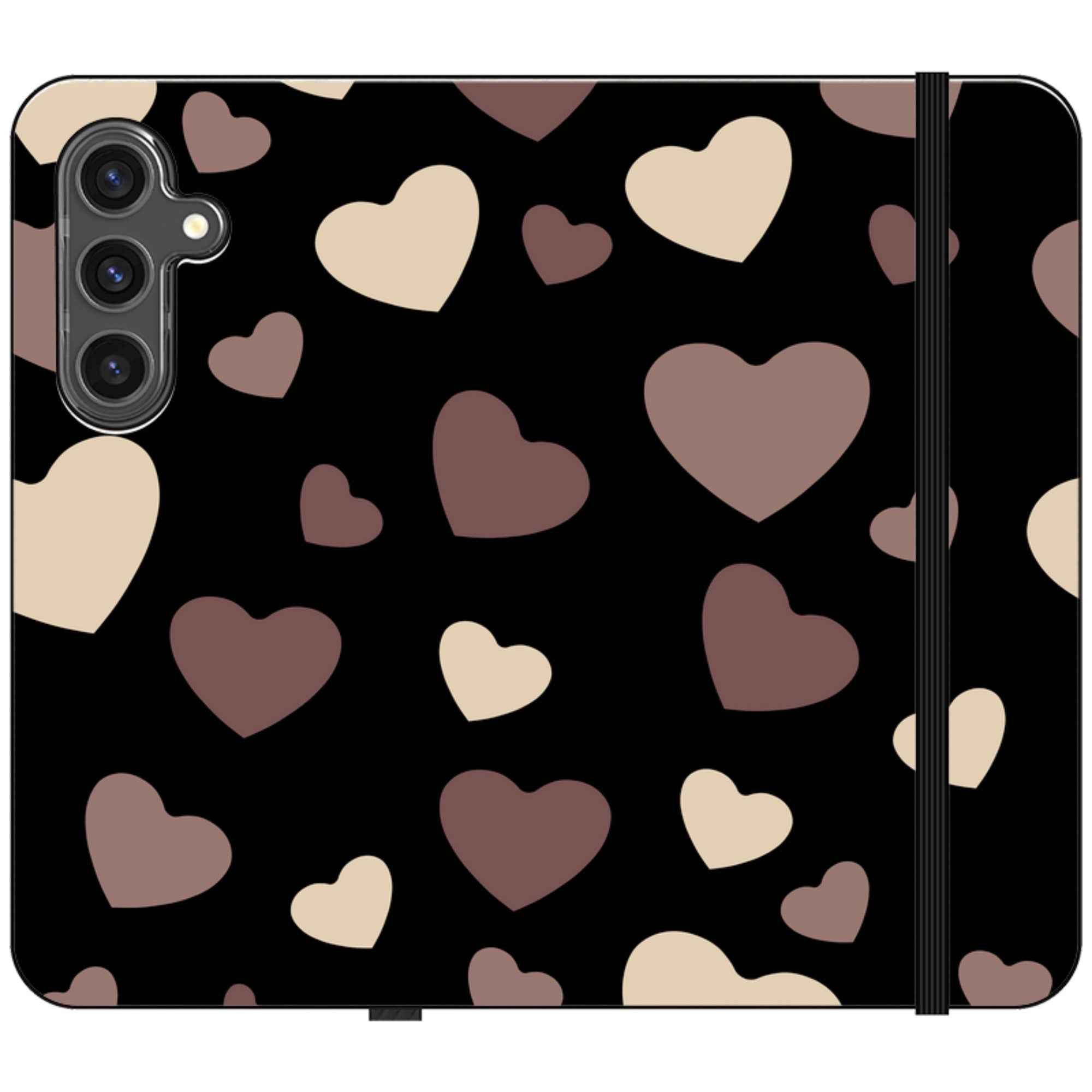 White & Black Hearts — Apple Vegan Leather Folio Wallet Case — Finnaij