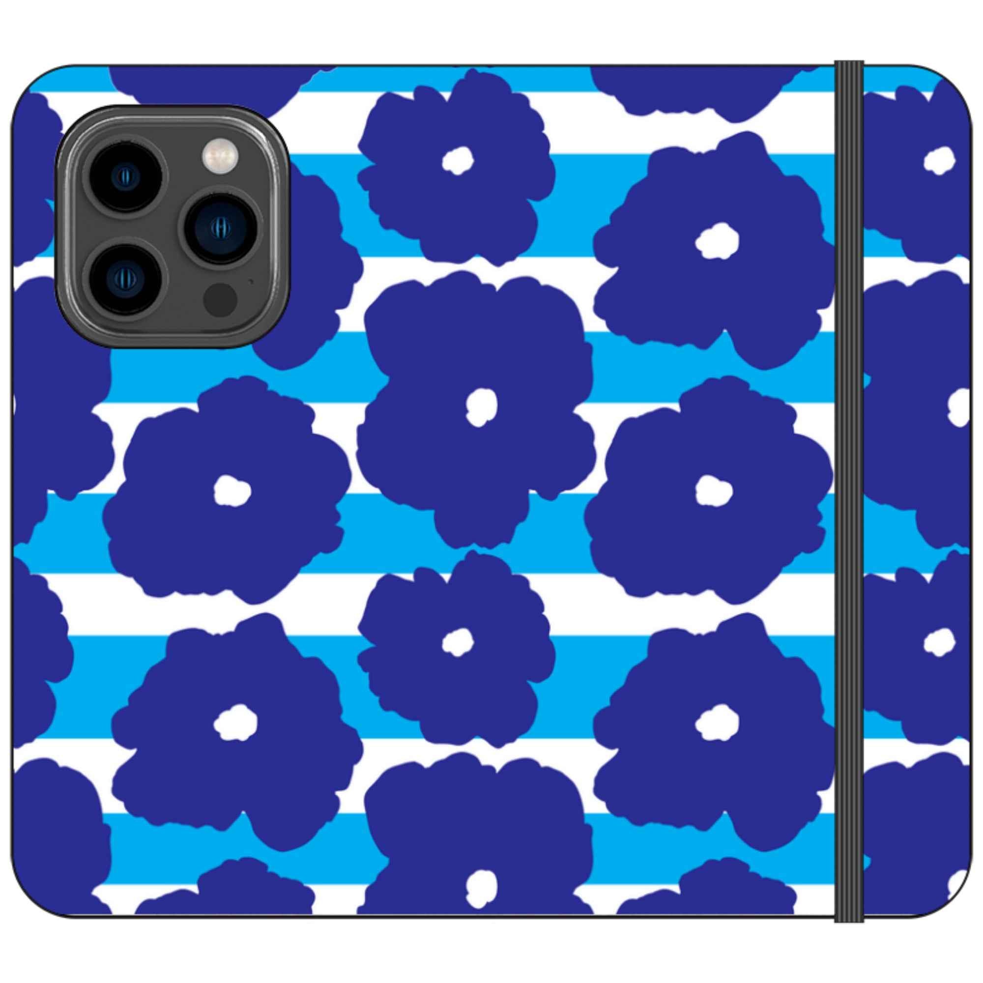 Bold Floral Blue Vegan Leather — iPhone 14 Pro Wallet Case — Finnaij