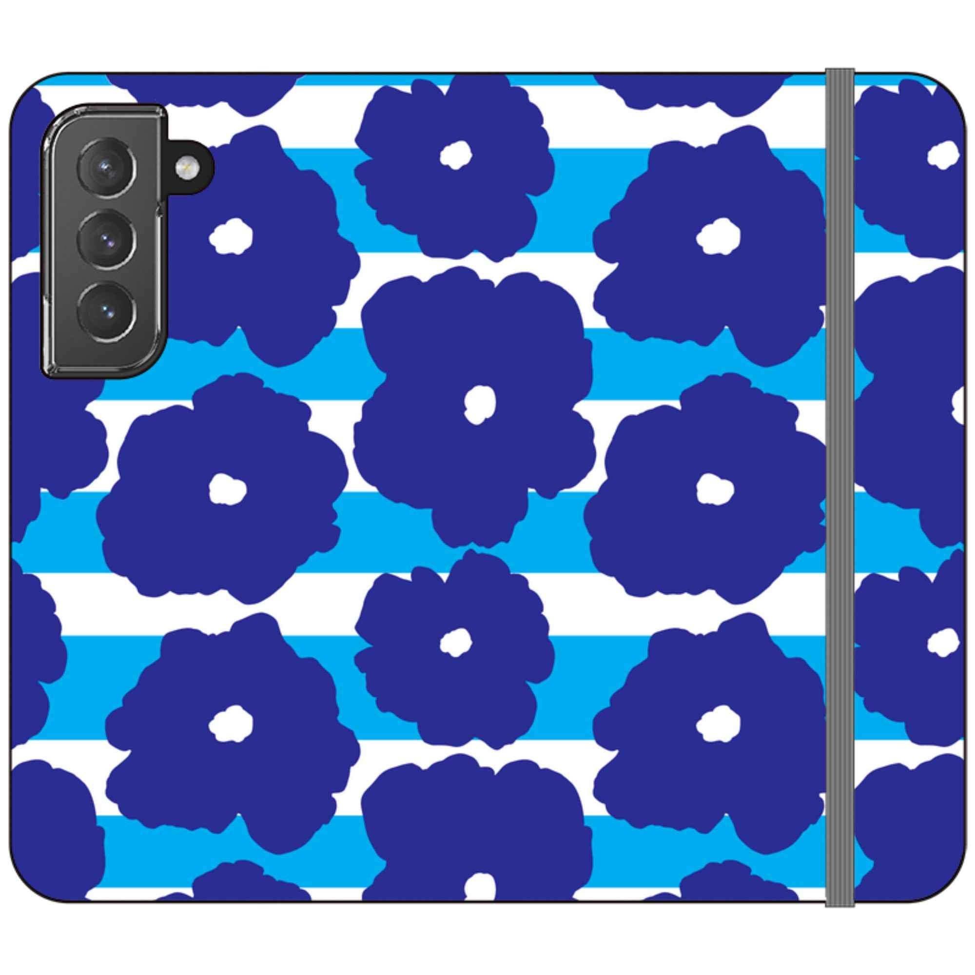Bold Floral Blue — Apple Vegan Leather Folio Wallet Case — Finnaij