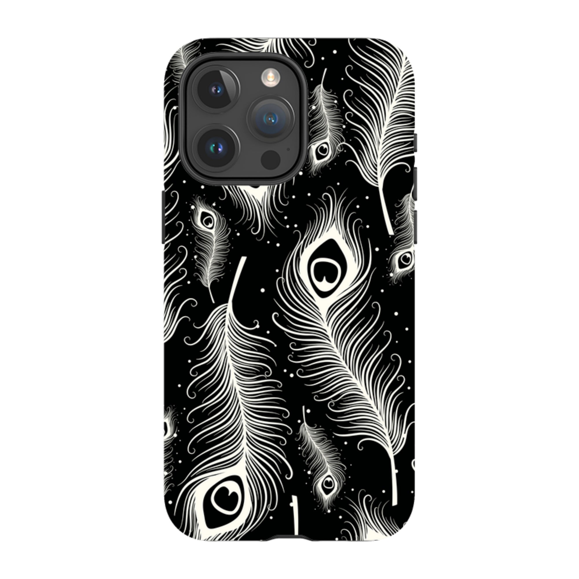 Feathers in Bloom Black — iPhone 15 Pro Max Magsafe Tough Case — Finnaij