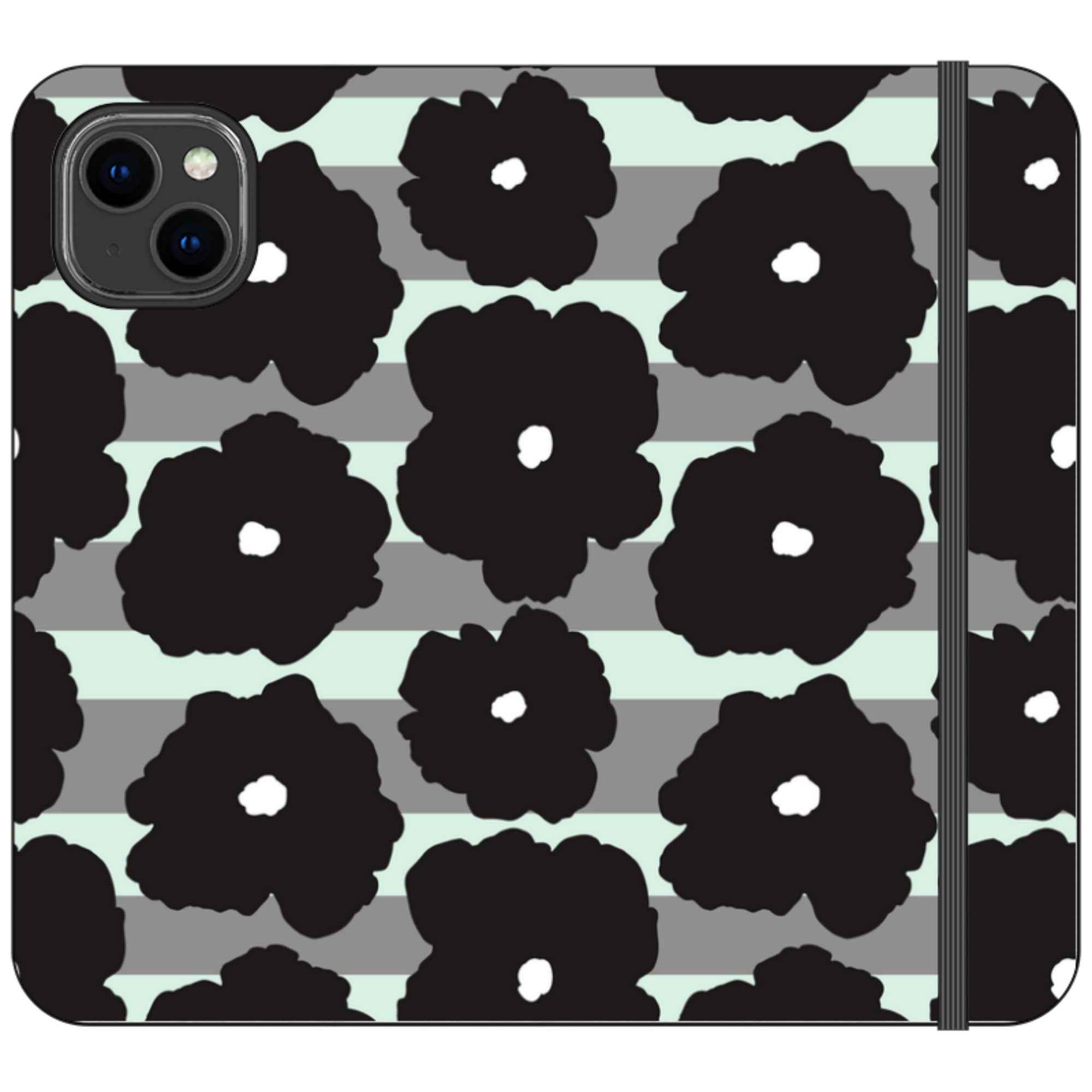 Bold Floral Black — iPhone 14 Plus Wallet Case — Finnaij