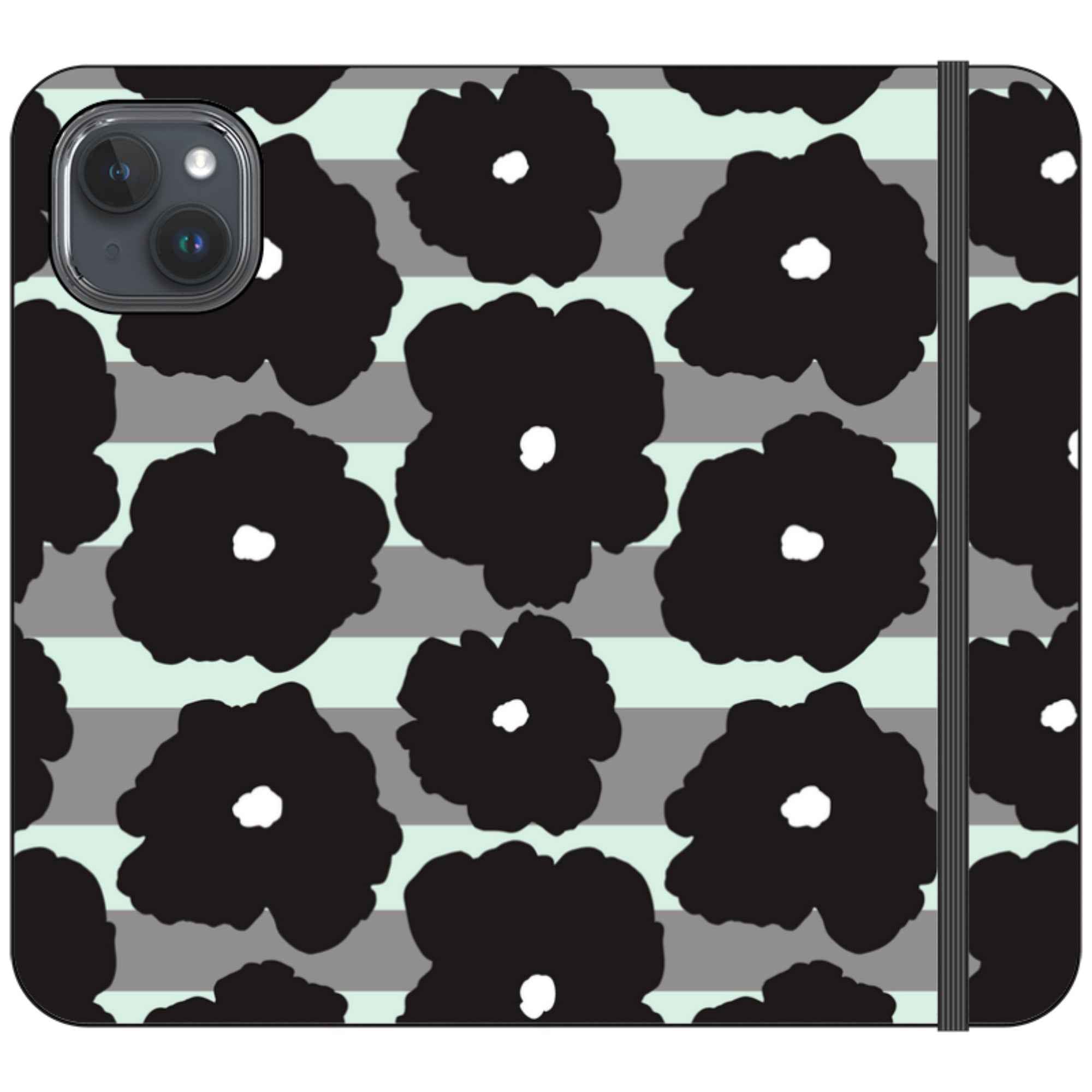 Bold Floral Black — iPhone 15 Plus Wallet Case — Finnaij