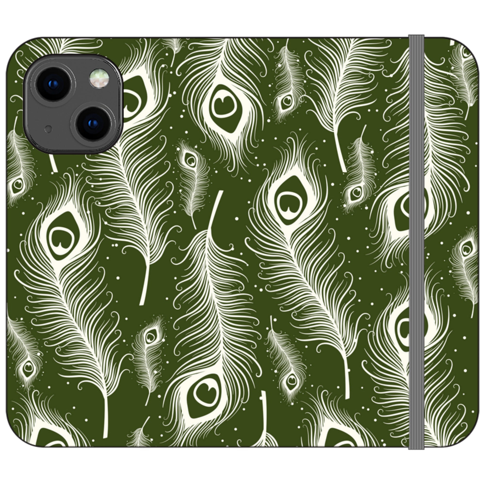 Feathers in Bloom Army Green — iPhone 13 Mini Wallet Case — Finnaij