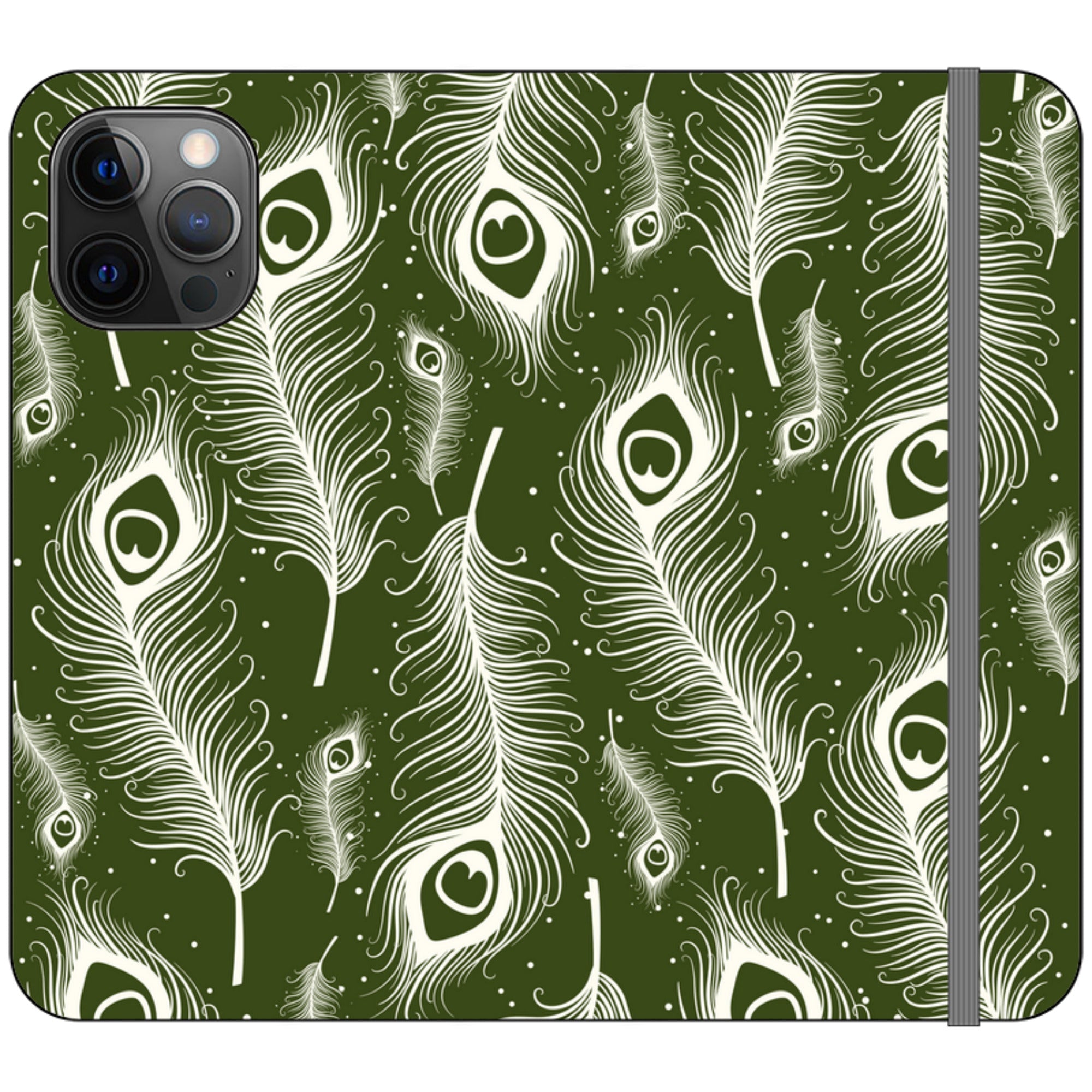 Feathers in Bloom Army Green — iPhone 12 Pro Max Wallet Case — Finnaij