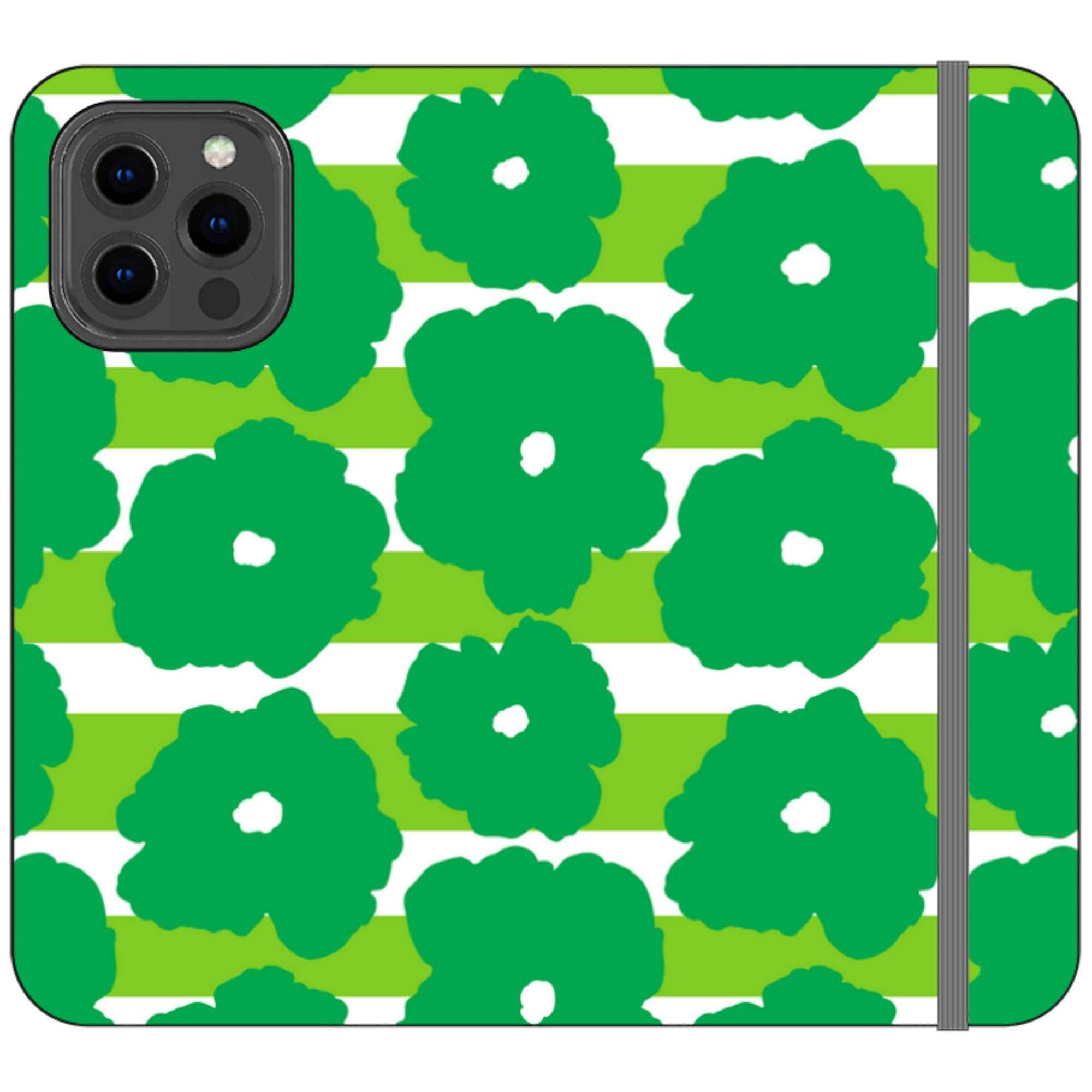 Bold Floral Green Vegan Leather — iPhone 13 Pro Max Wallet Case — Finnaij