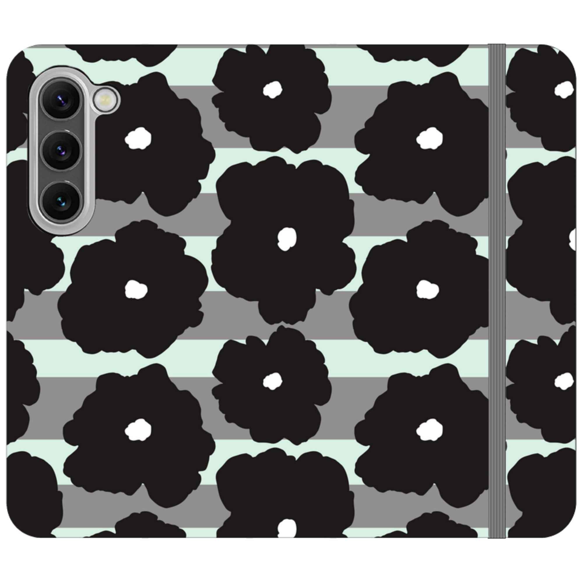 Bold Floral Black — Apple Folio Wallet Case — Finnaij