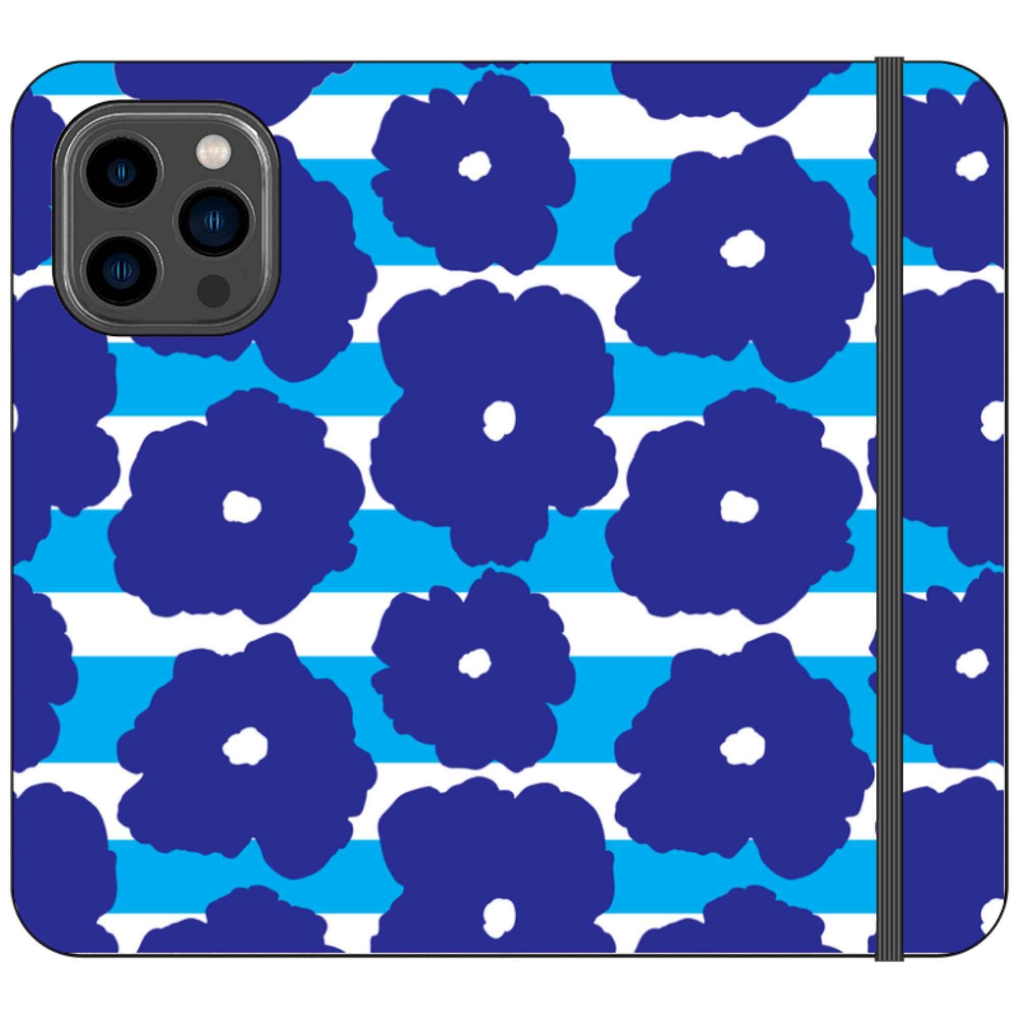 Bold Floral Blue Vegan Leather — iPhone 14 Pro Max Wallet Case — Finnaij