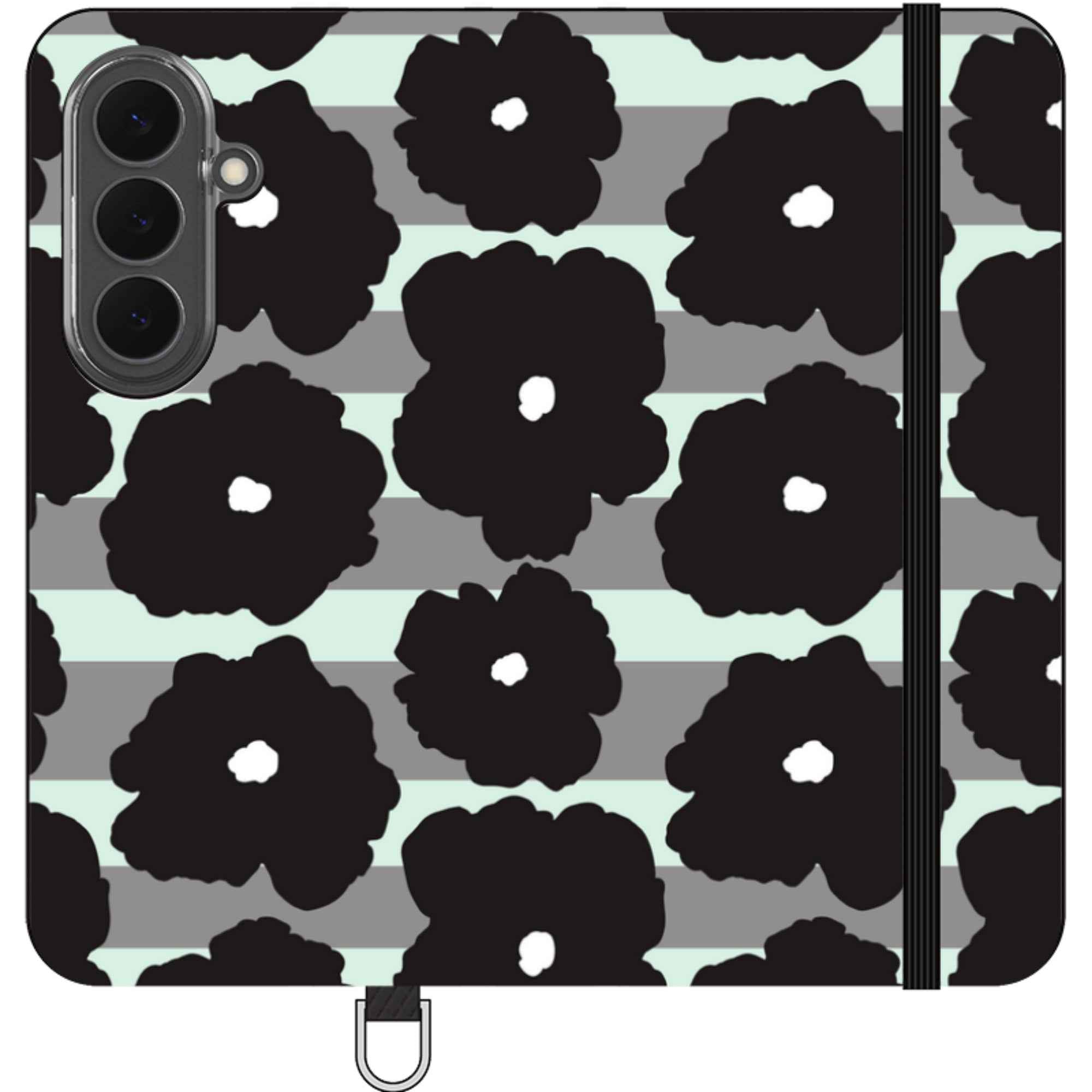 Bold Floral Black — Apple Folio Wallet Case — Finnaij